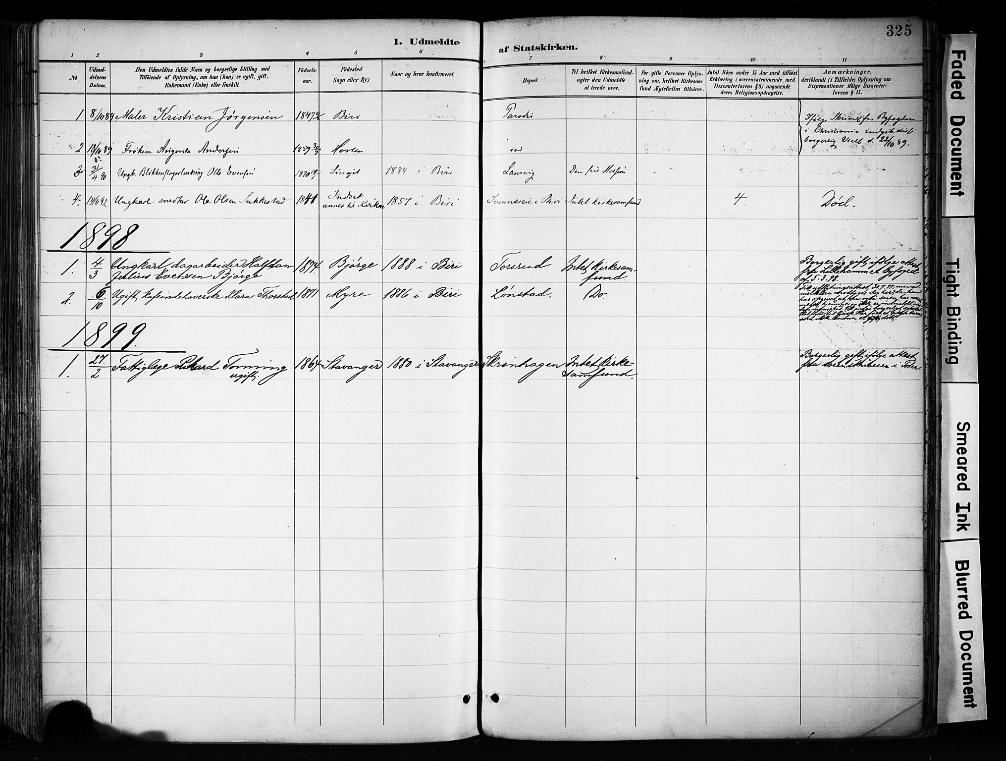 Biri prestekontor, SAH/PREST-096/H/Ha/Haa/L0009: Parish register (official) no. 9, 1887-1900, p. 325