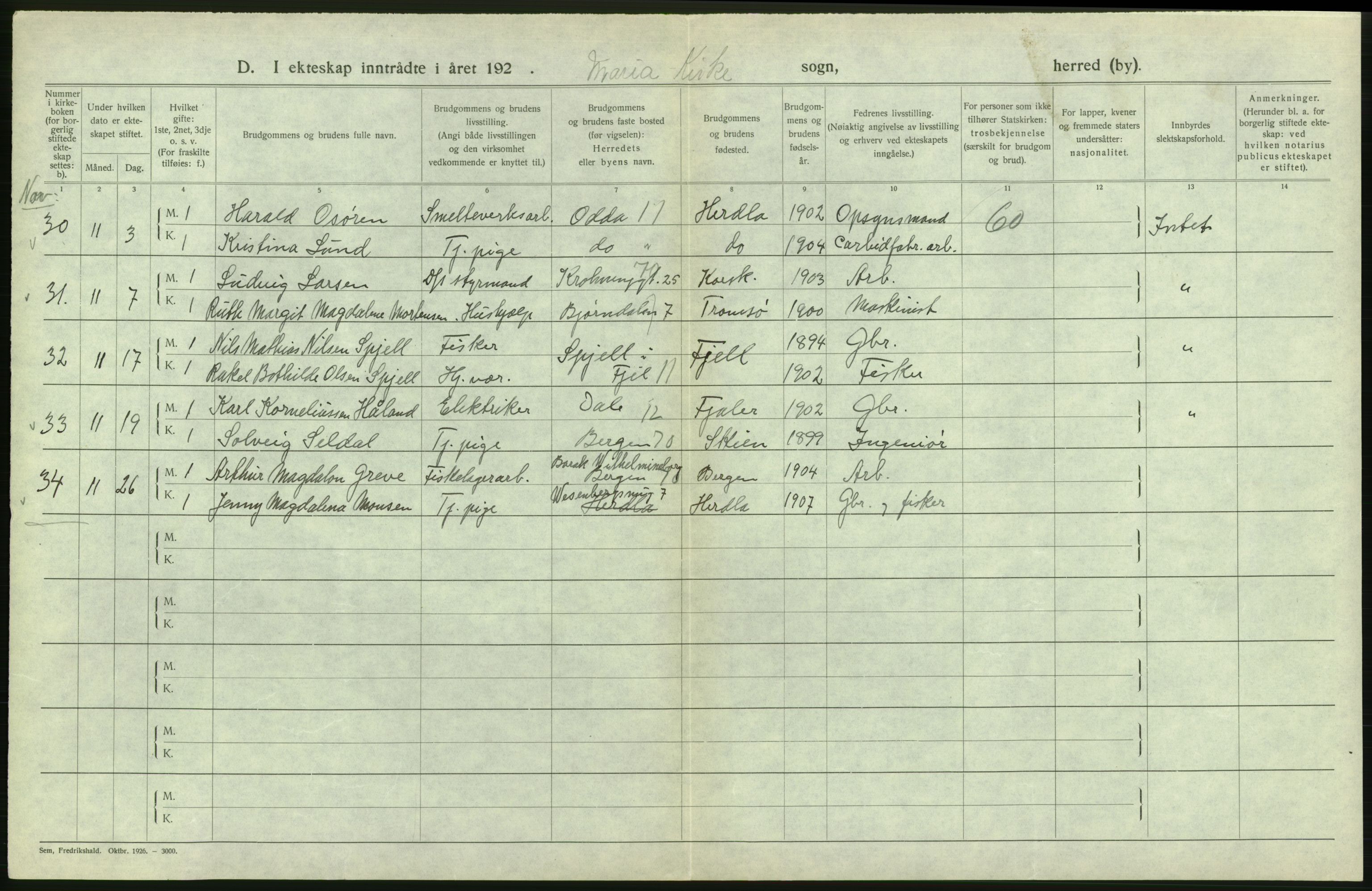 Statistisk sentralbyrå, Sosiodemografiske emner, Befolkning, AV/RA-S-2228/D/Df/Dfc/Dfcg/L0028: Bergen: Gifte, døde., 1927, p. 176