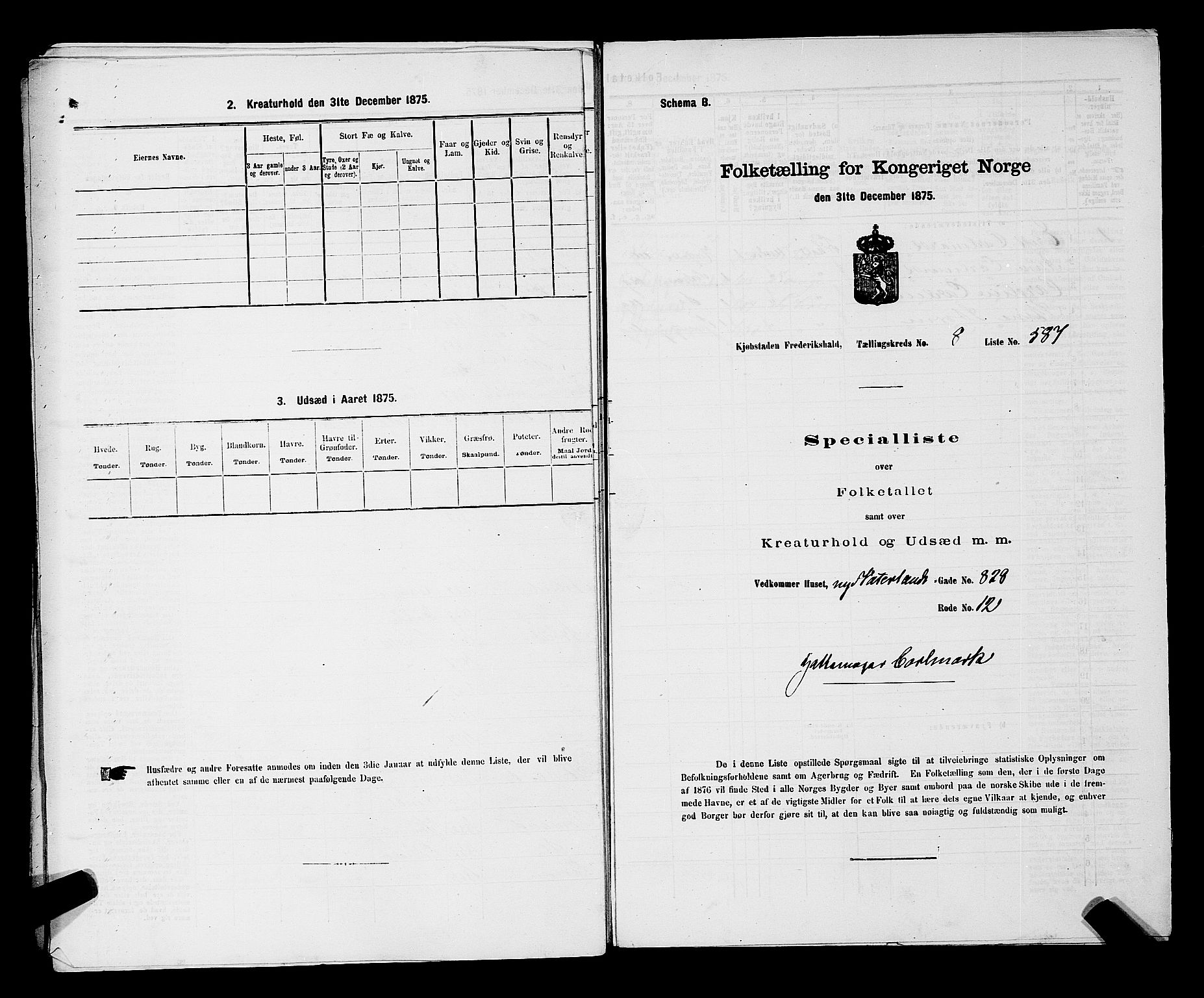 RA, 1875 census for 0101P Fredrikshald, 1875, p. 1425