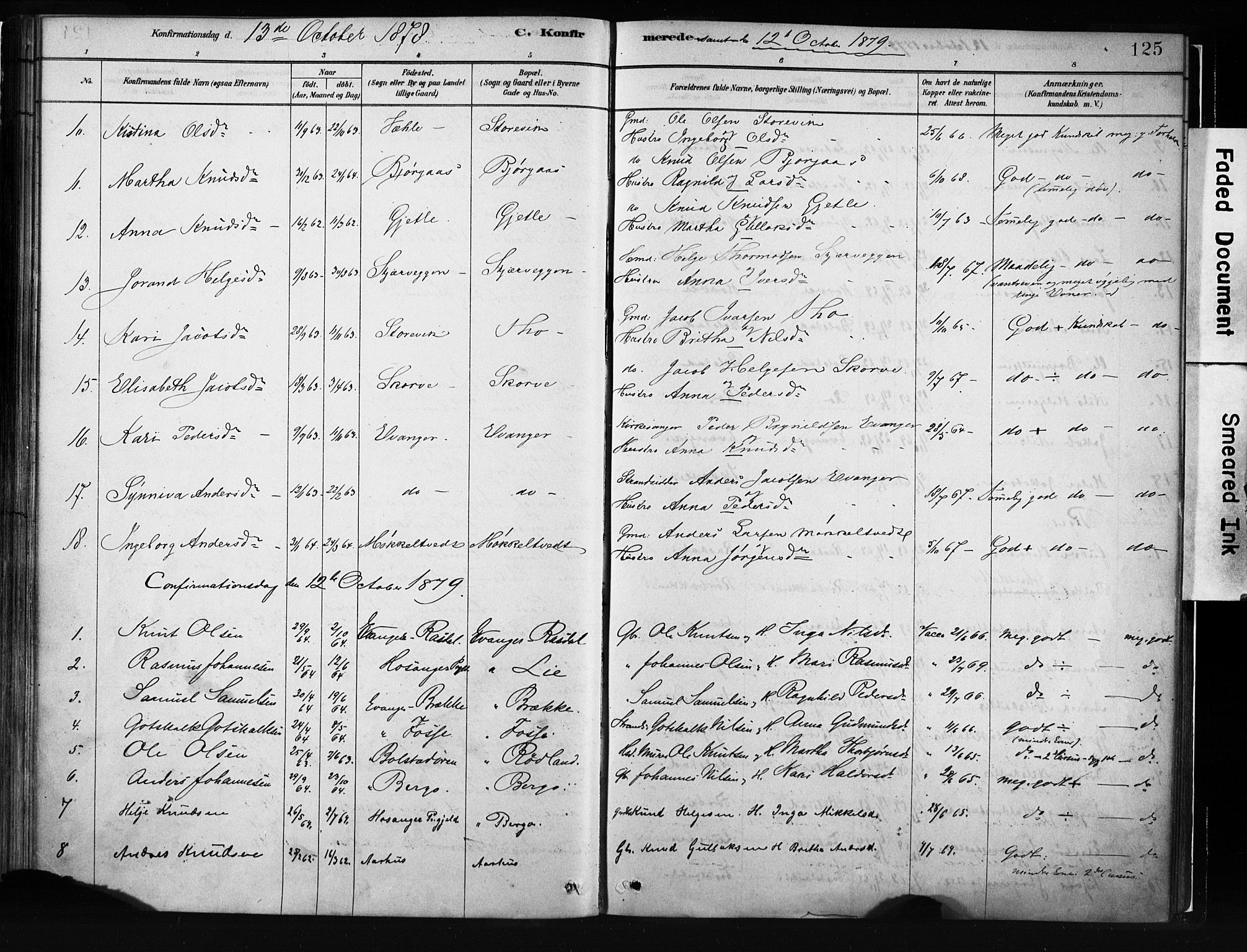 Evanger sokneprestembete, SAB/A-99924: Parish register (official) no. A 1, 1877-1899, p. 125