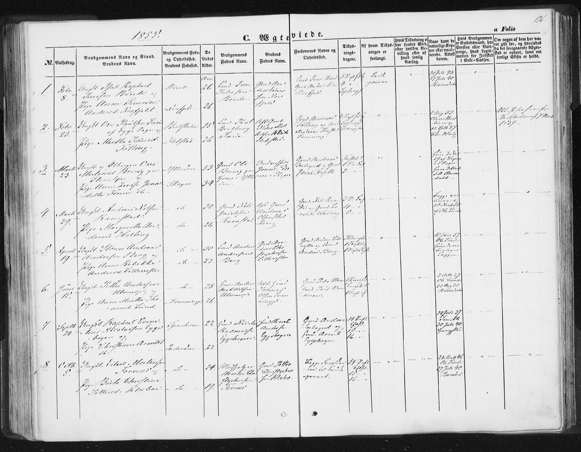 Ministerialprotokoller, klokkerbøker og fødselsregistre - Nord-Trøndelag, SAT/A-1458/746/L0446: Parish register (official) no. 746A05, 1846-1859, p. 176