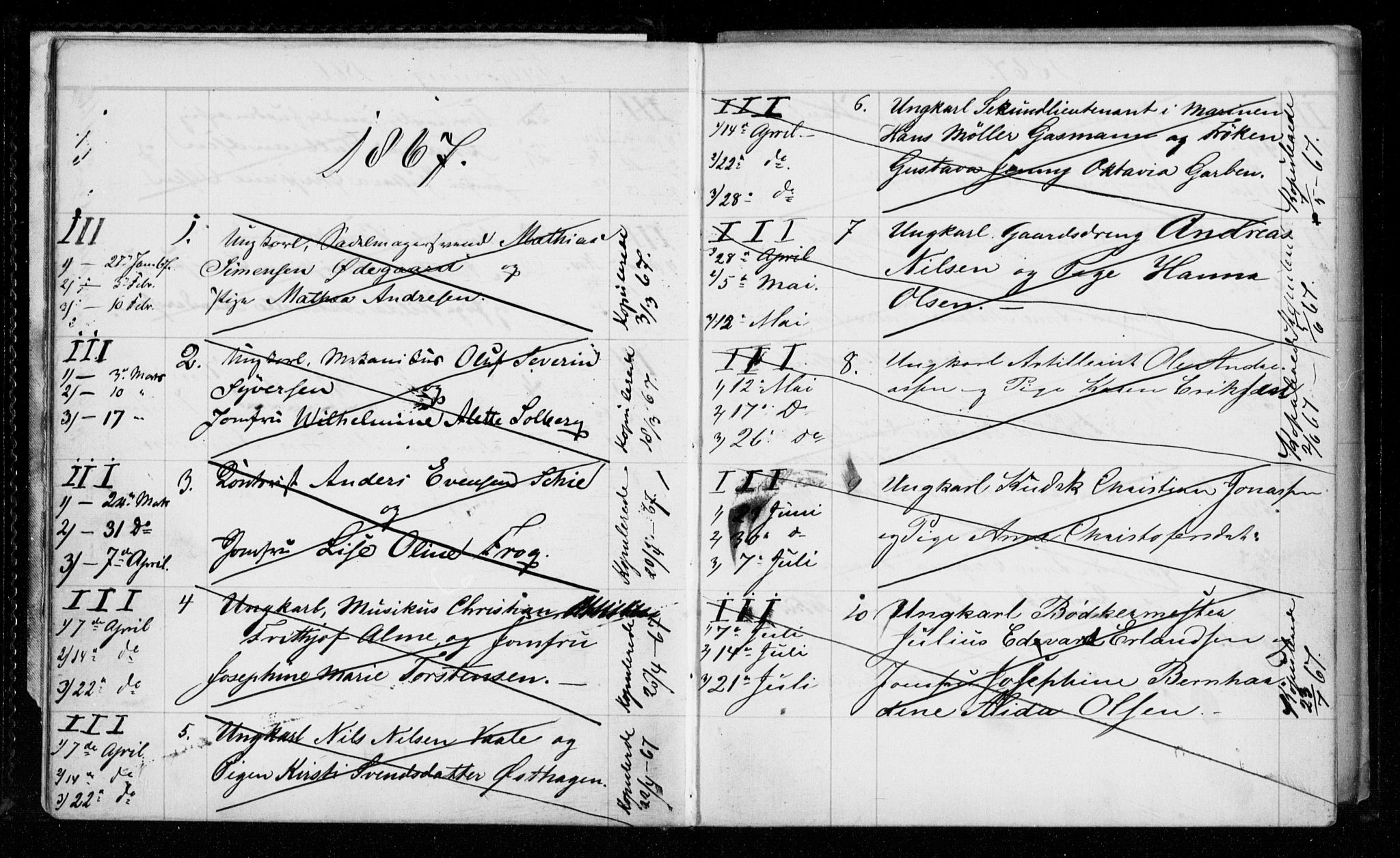 Garnisonsmenigheten Kirkebøker, AV/SAO-A-10846/H/Hb/L0001: Banns register no. II 1, 1865-1911