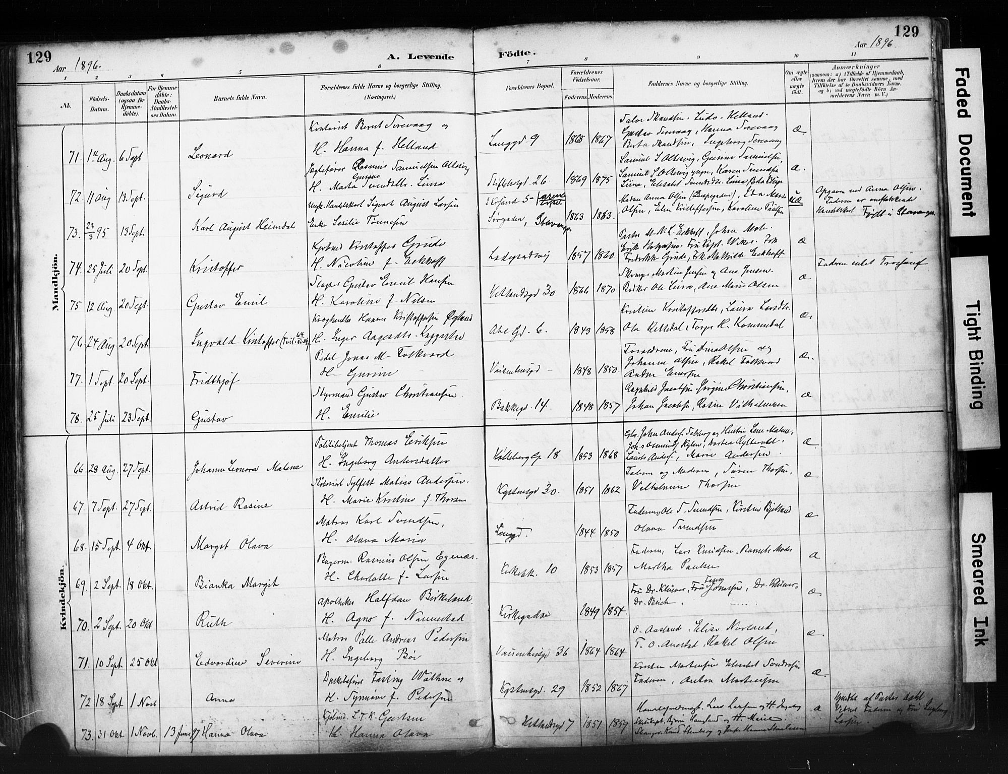 St. Petri sokneprestkontor, AV/SAST-A-101813/001/30/30BA/L0019: Parish register (official) no. A 20, 1888-1901, p. 129