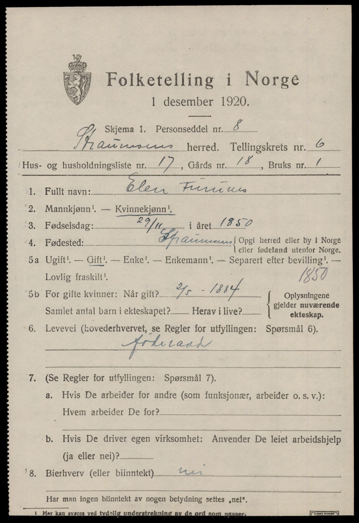 SAT, 1920 census for Straumsnes, 1920, p. 2475