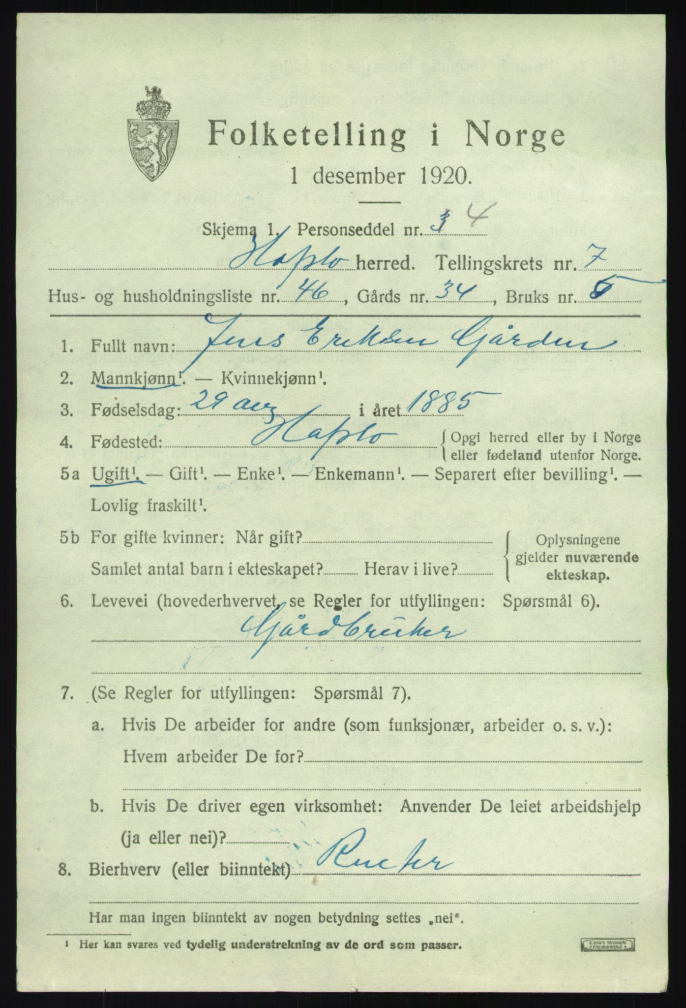 SAB, 1920 census for Hafslo, 1920, p. 5646