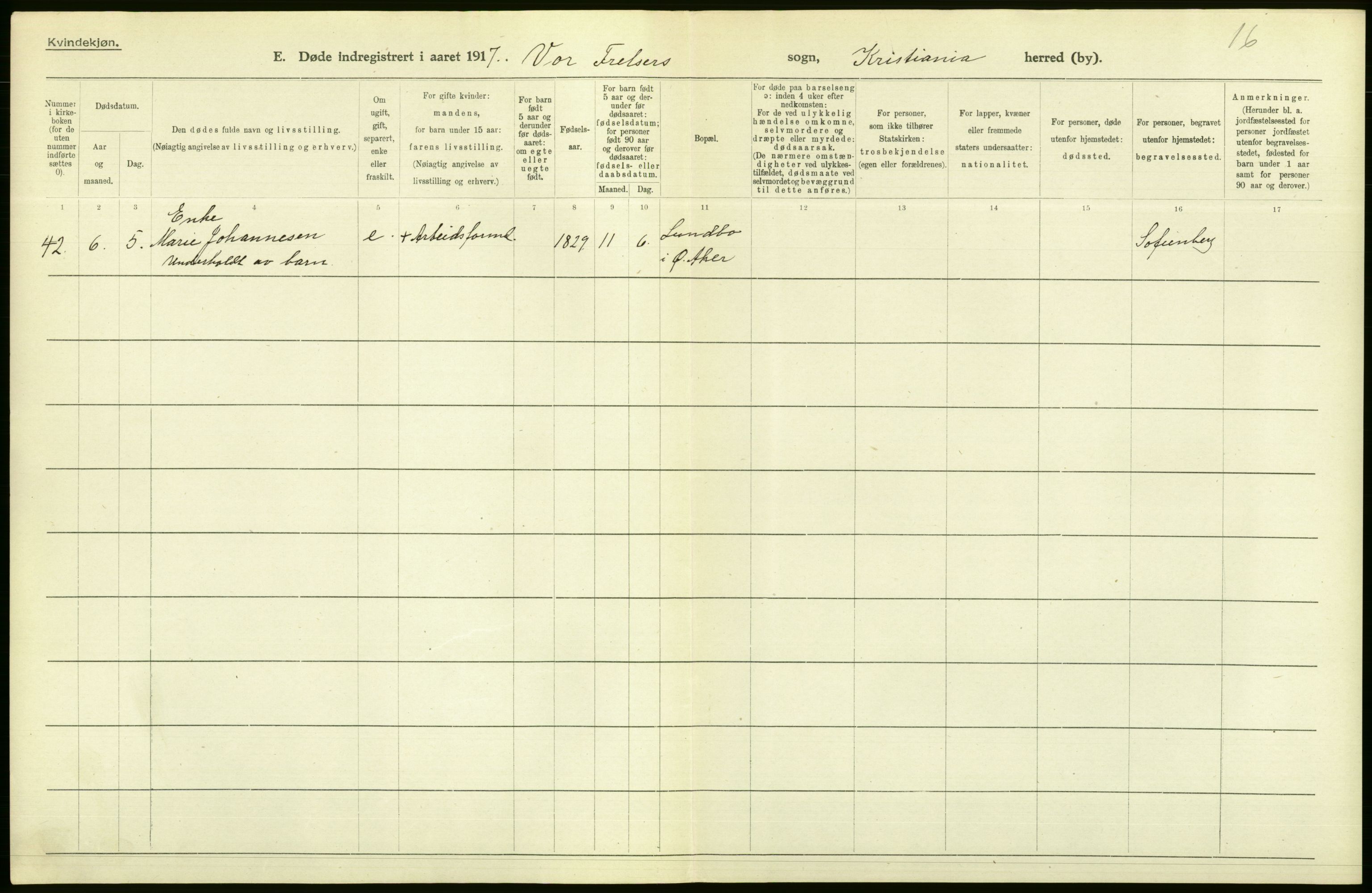 Statistisk sentralbyrå, Sosiodemografiske emner, Befolkning, AV/RA-S-2228/D/Df/Dfb/Dfbg/L0010: Kristiania: Døde, 1917, p. 70