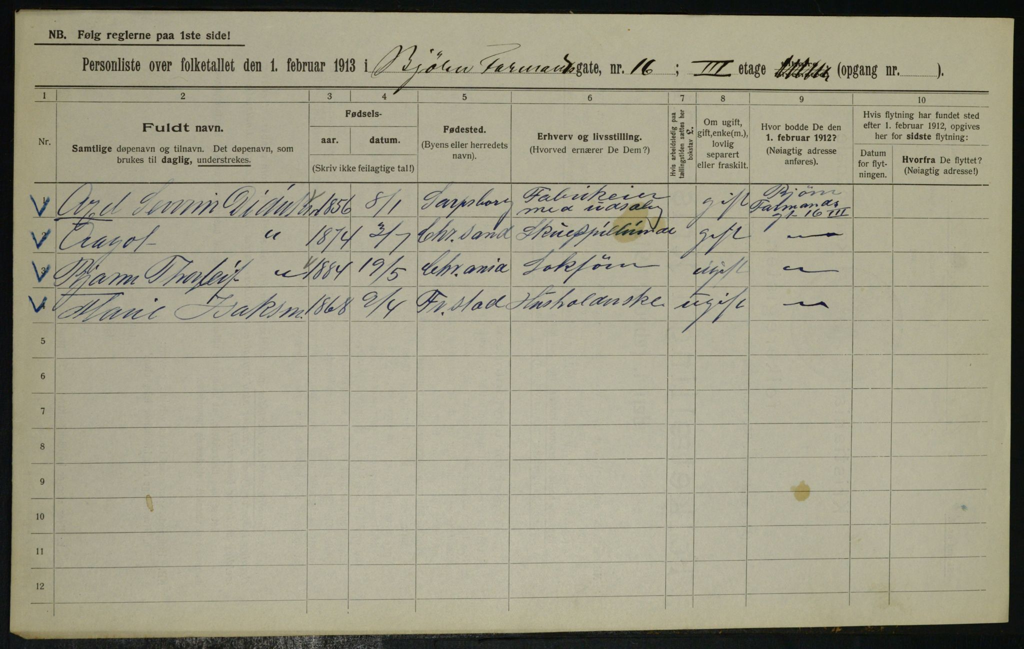 OBA, Municipal Census 1913 for Kristiania, 1913, p. 6570