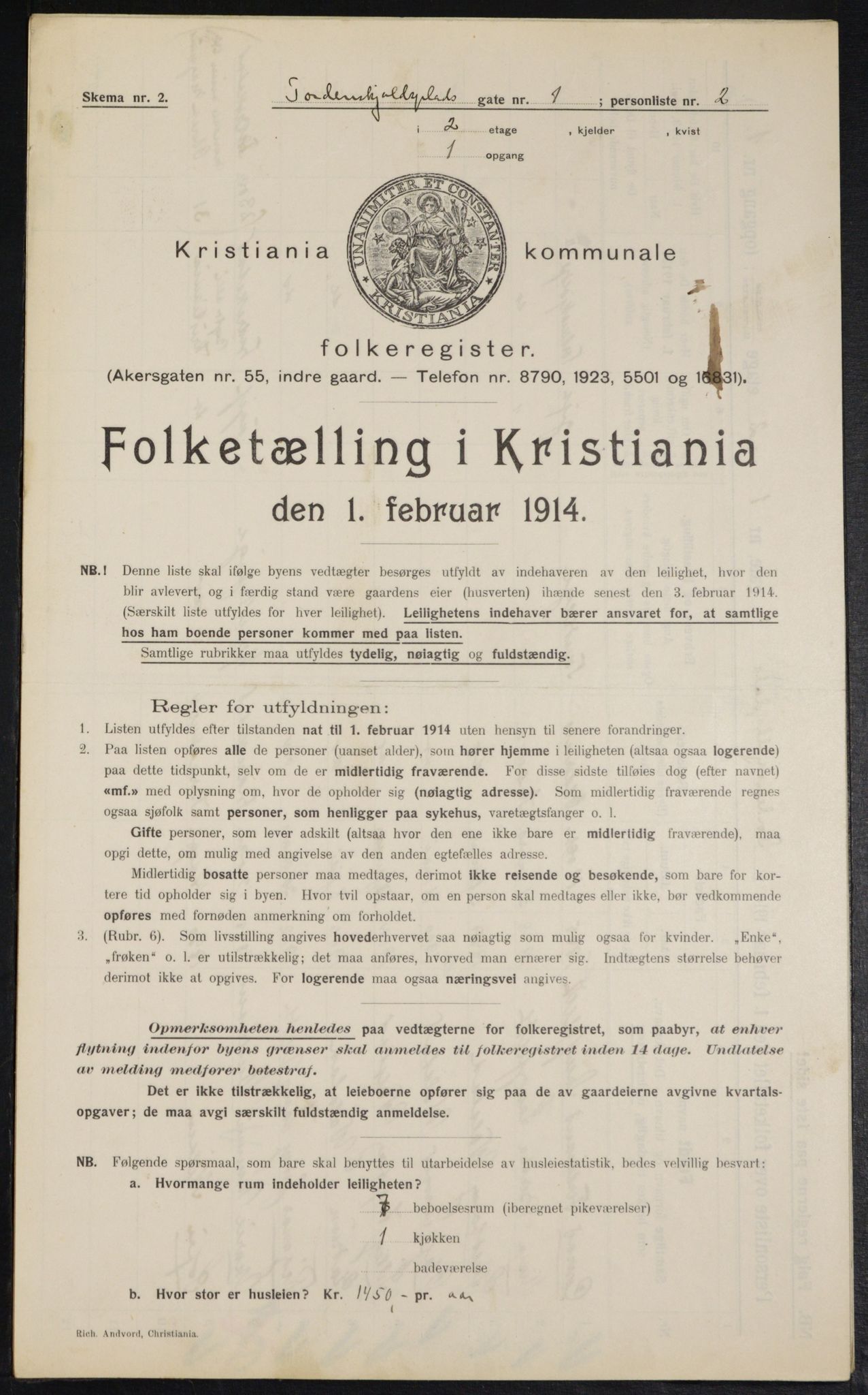 OBA, Municipal Census 1914 for Kristiania, 1914, p. 114664