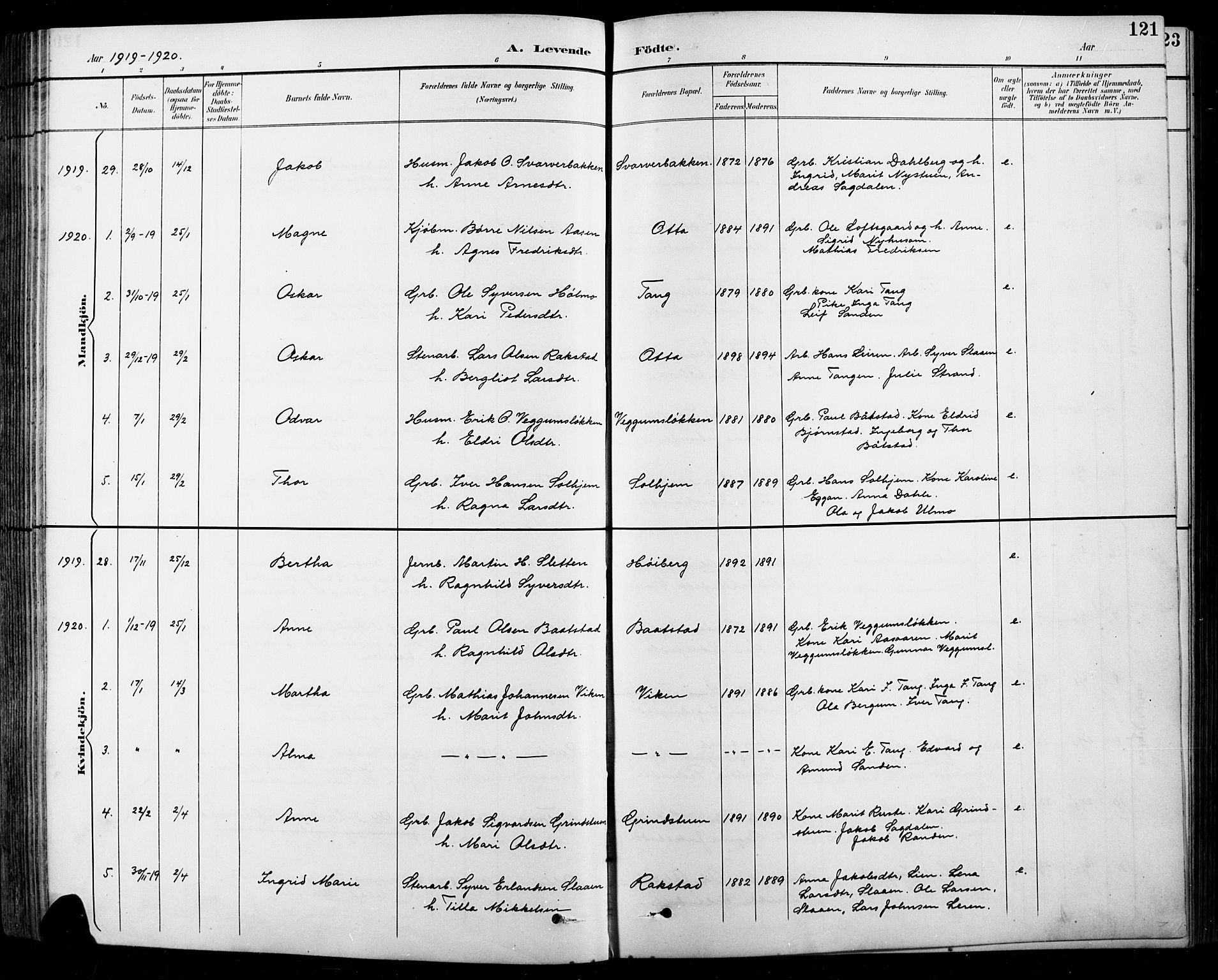 Sel prestekontor, SAH/PREST-074/H/Ha/Hab/L0001: Parish register (copy) no. 1, 1894-1923, p. 121