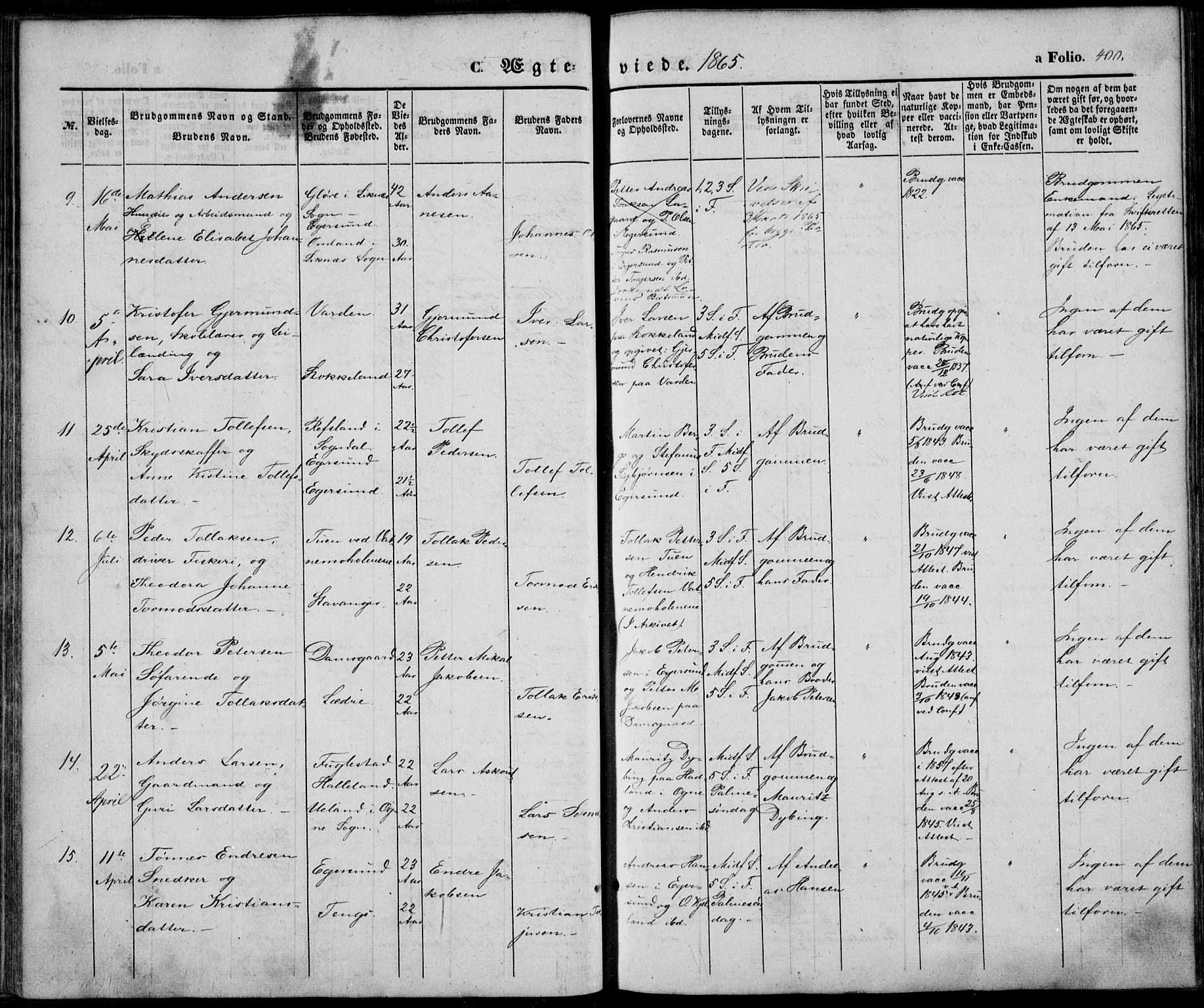 Eigersund sokneprestkontor, SAST/A-101807/S08/L0013: Parish register (official) no. A 12.2, 1850-1865, p. 400