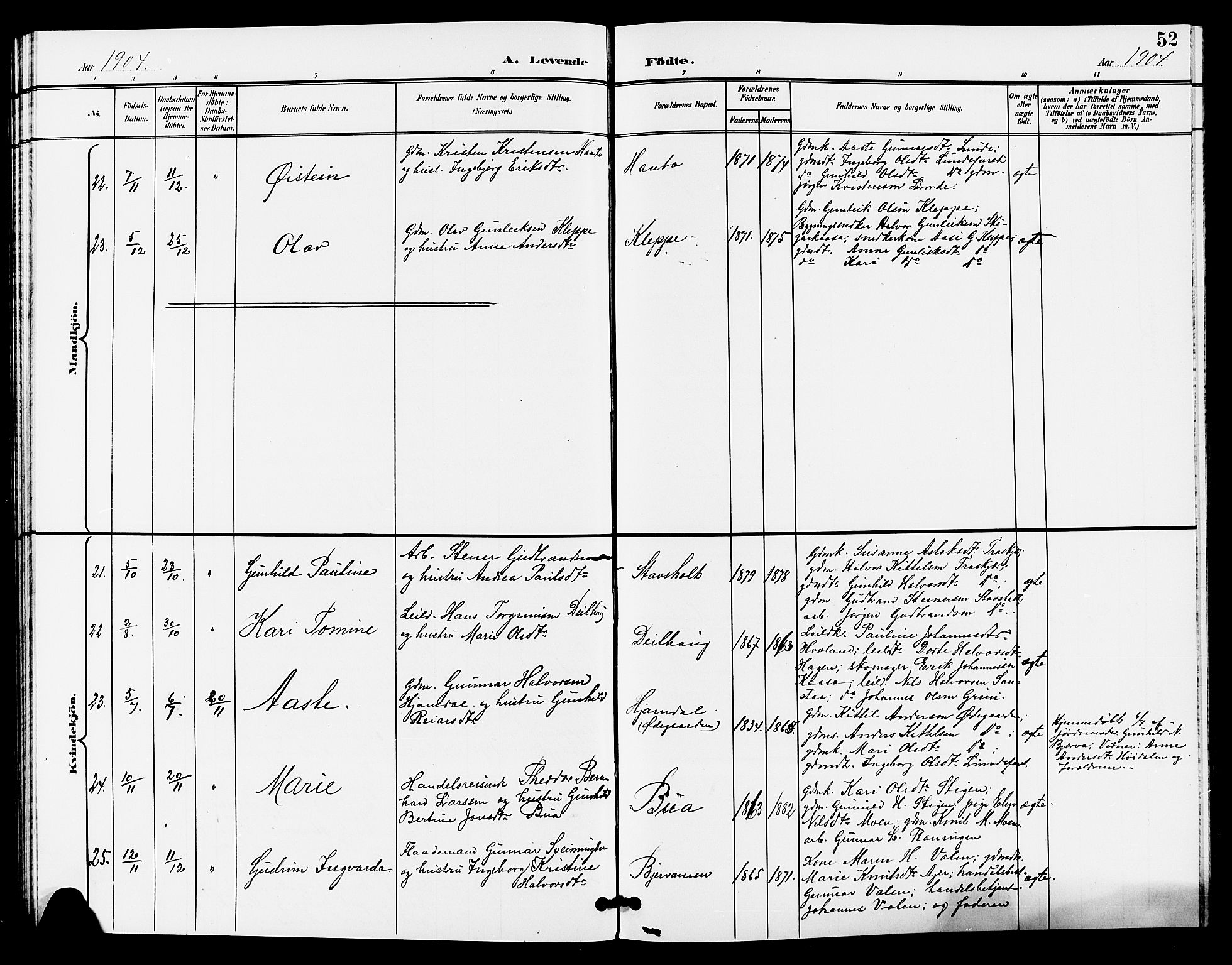 Lunde kirkebøker, SAKO/A-282/G/Ga/L0003: Parish register (copy) no. I 3, 1896-1905, p. 52