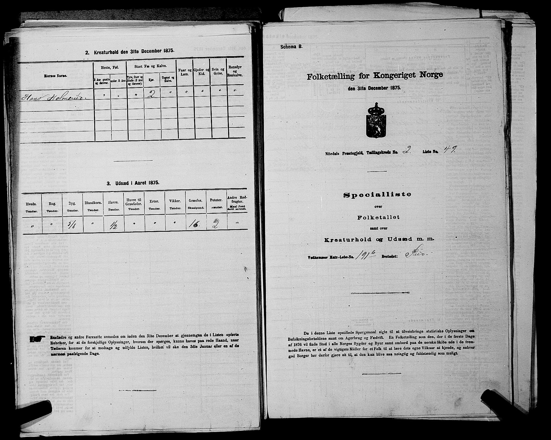 RA, 1875 census for 0233P Nittedal, 1875, p. 380