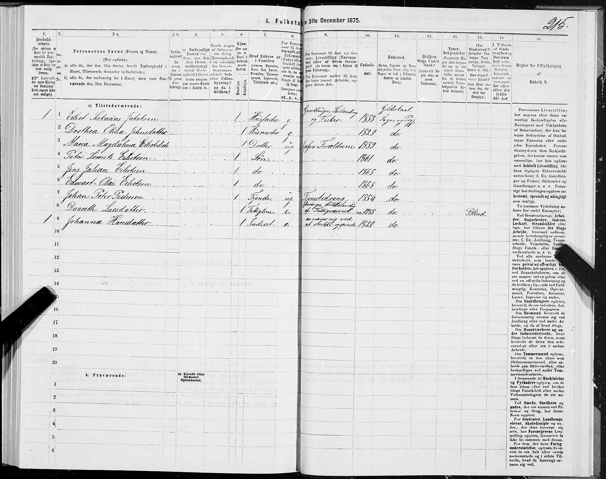 SAT, 1875 census for 1838P Gildeskål, 1875, p. 2215