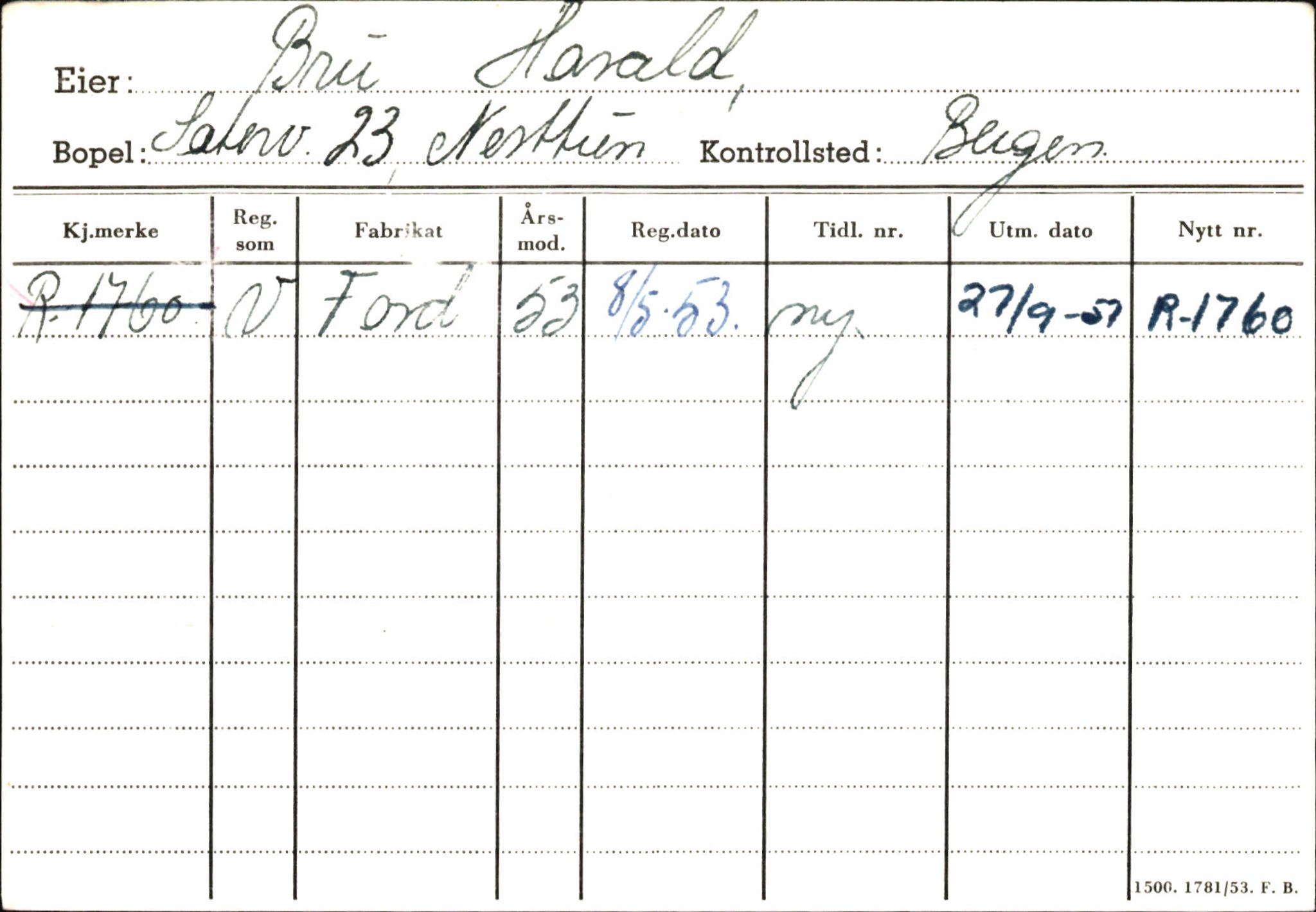 Statens vegvesen, Hordaland vegkontor, AV/SAB-A-5201/2/Ha/L0007: R-eierkort B, 1920-1971, p. 8