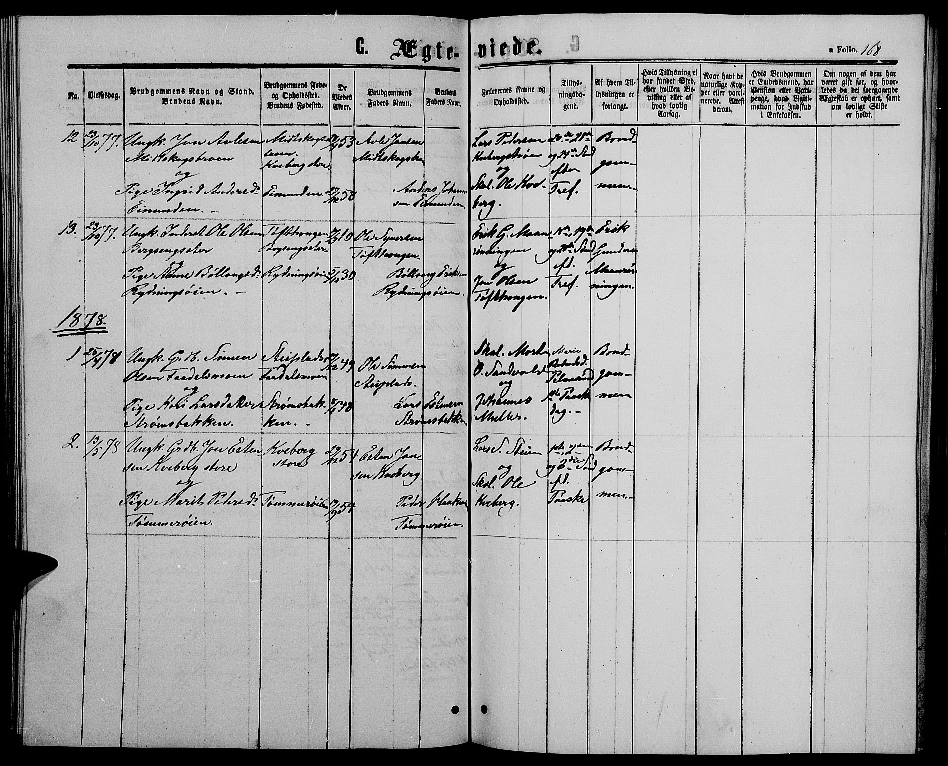 Alvdal prestekontor, SAH/PREST-060/H/Ha/Hab/L0002: Parish register (copy) no. 2, 1863-1878, p. 168