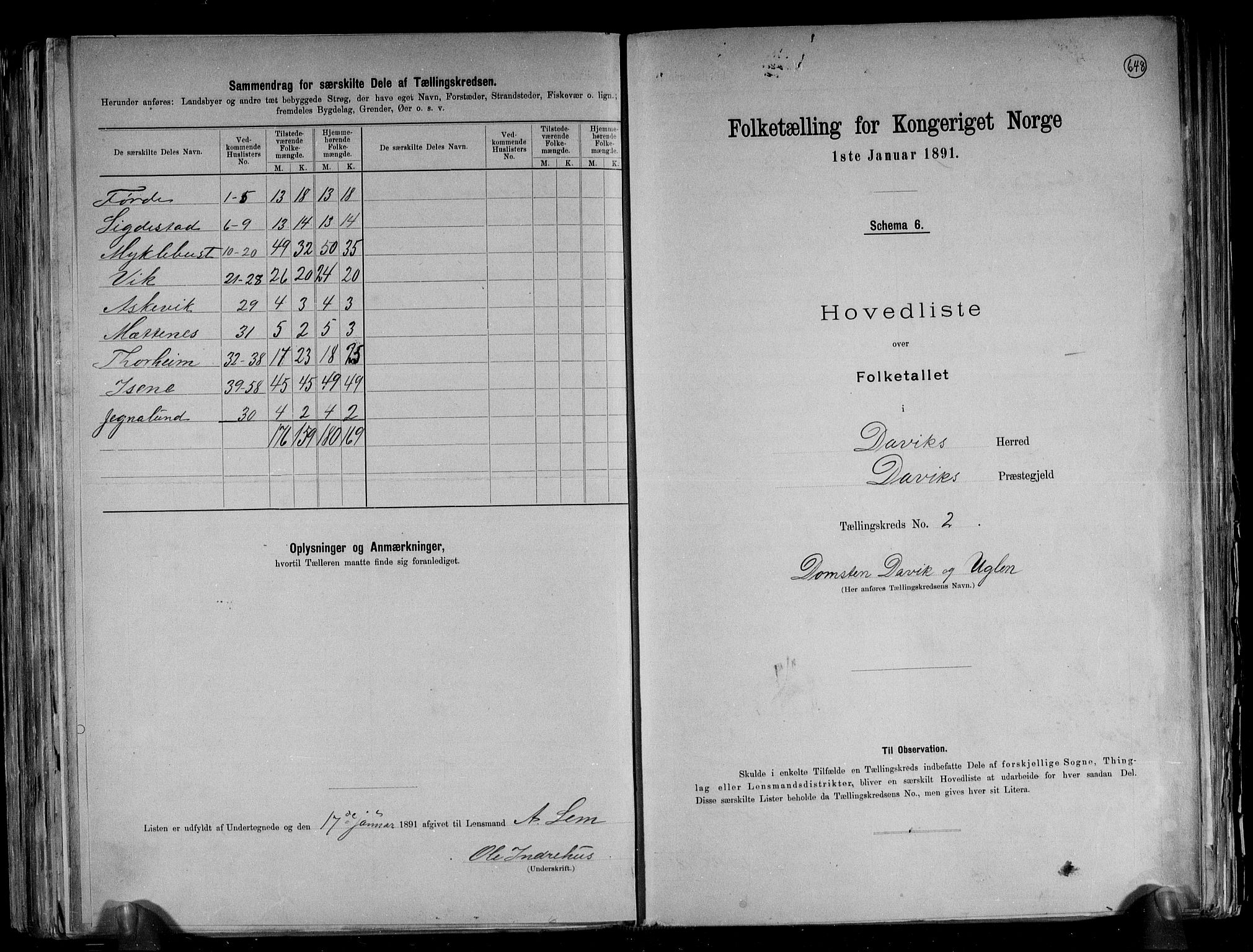 RA, 1891 census for 1442 Davik, 1891, p. 9