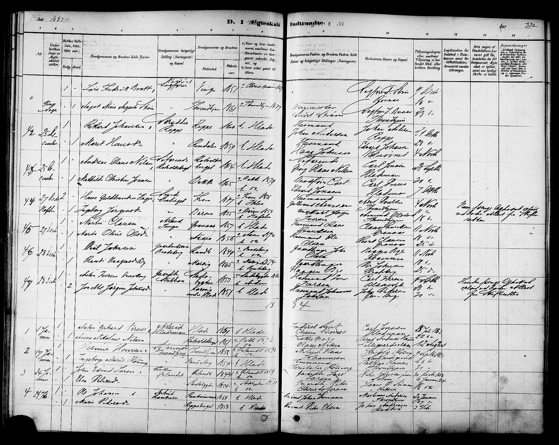 Ministerialprotokoller, klokkerbøker og fødselsregistre - Sør-Trøndelag, SAT/A-1456/606/L0294: Parish register (official) no. 606A09, 1878-1886, p. 332