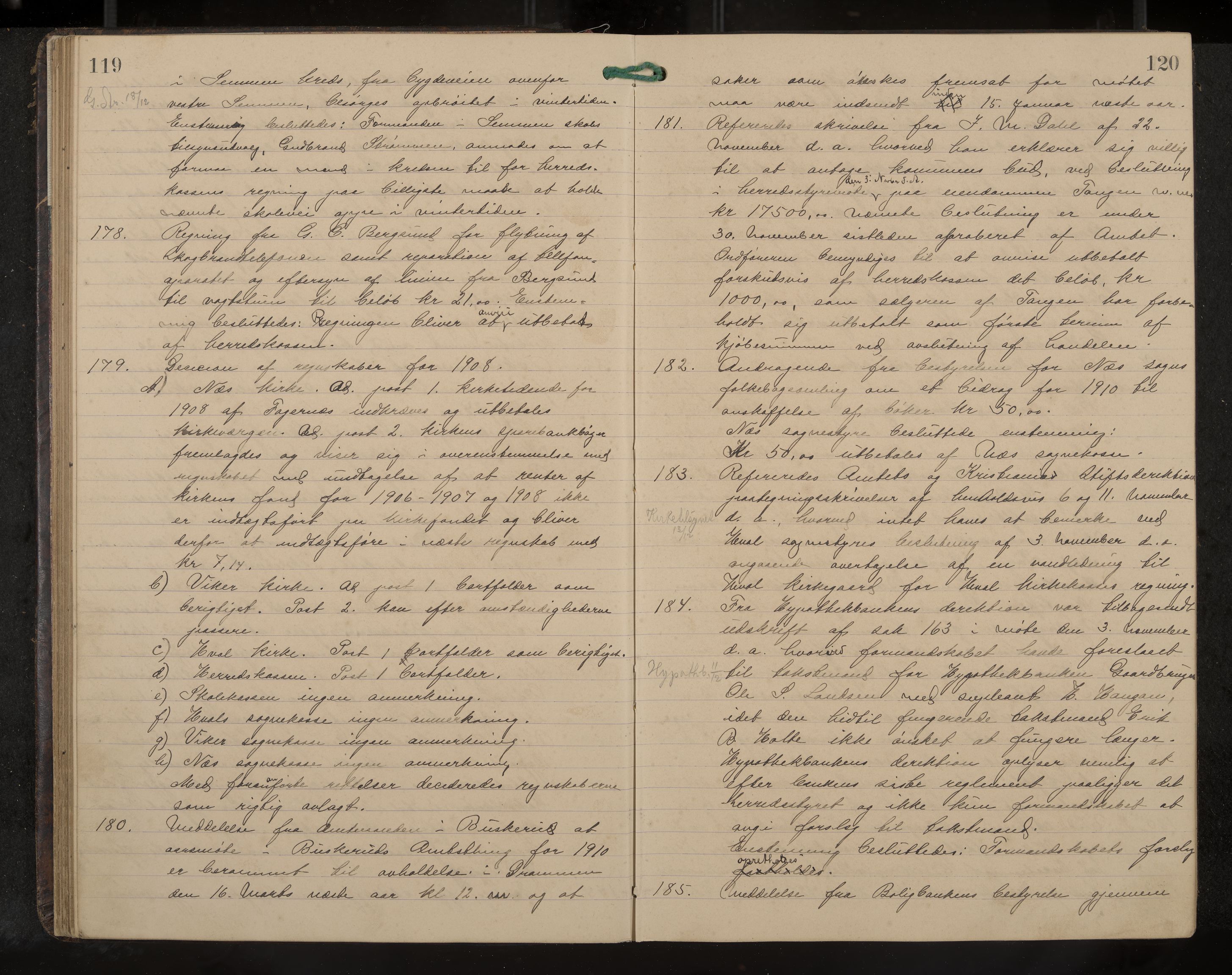 Ådal formannskap og sentraladministrasjon, IKAK/0614021/A/Aa/L0003: Møtebok, 1907-1914, p. 119-120