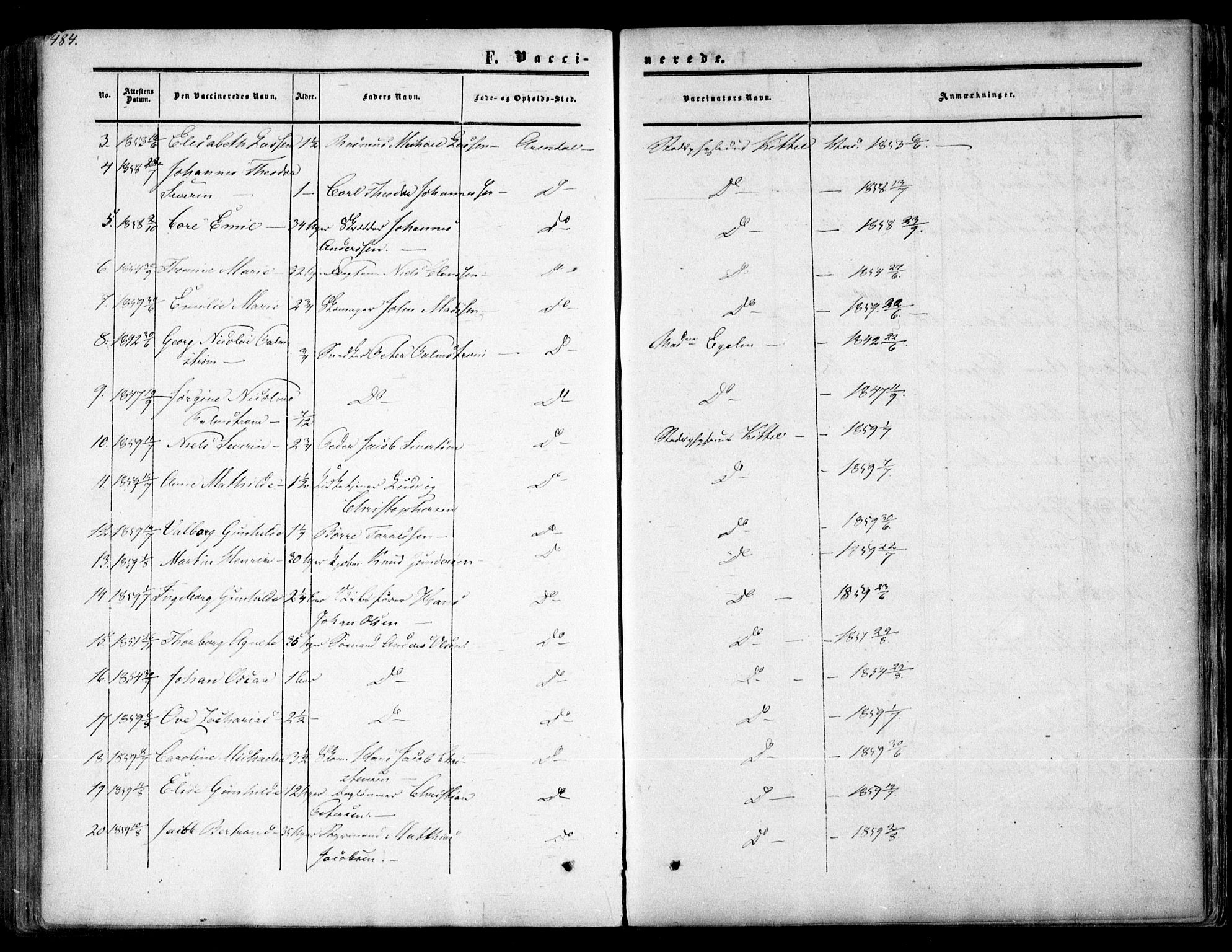 Arendal sokneprestkontor, Trefoldighet, AV/SAK-1111-0040/F/Fa/L0006: Parish register (official) no. A 6, 1855-1868, p. 484