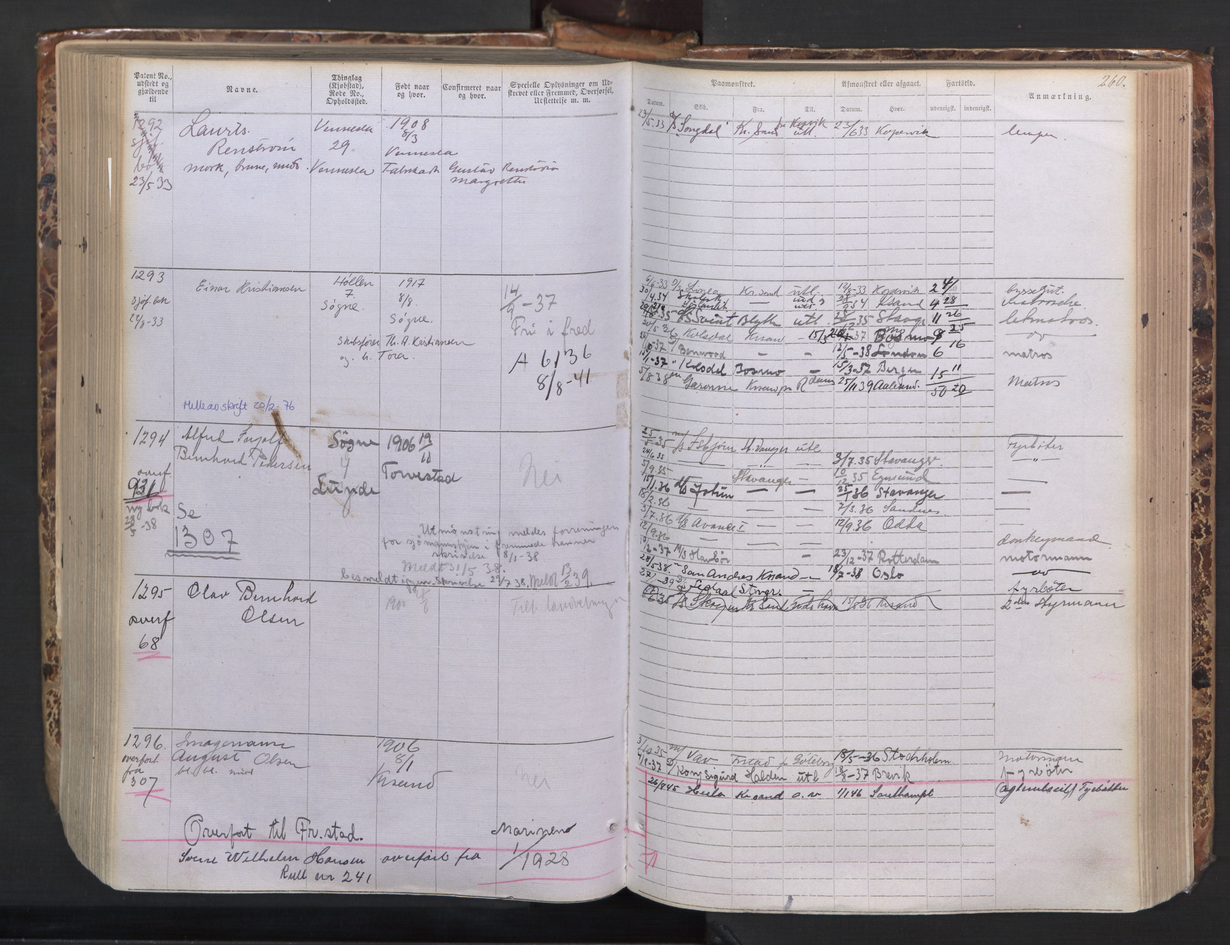 Kristiansand mønstringskrets, AV/SAK-2031-0015/F/Fa/L0008: Annotasjonsrulle nr 1-1330 med register, I-6, 1915-1948, p. 291