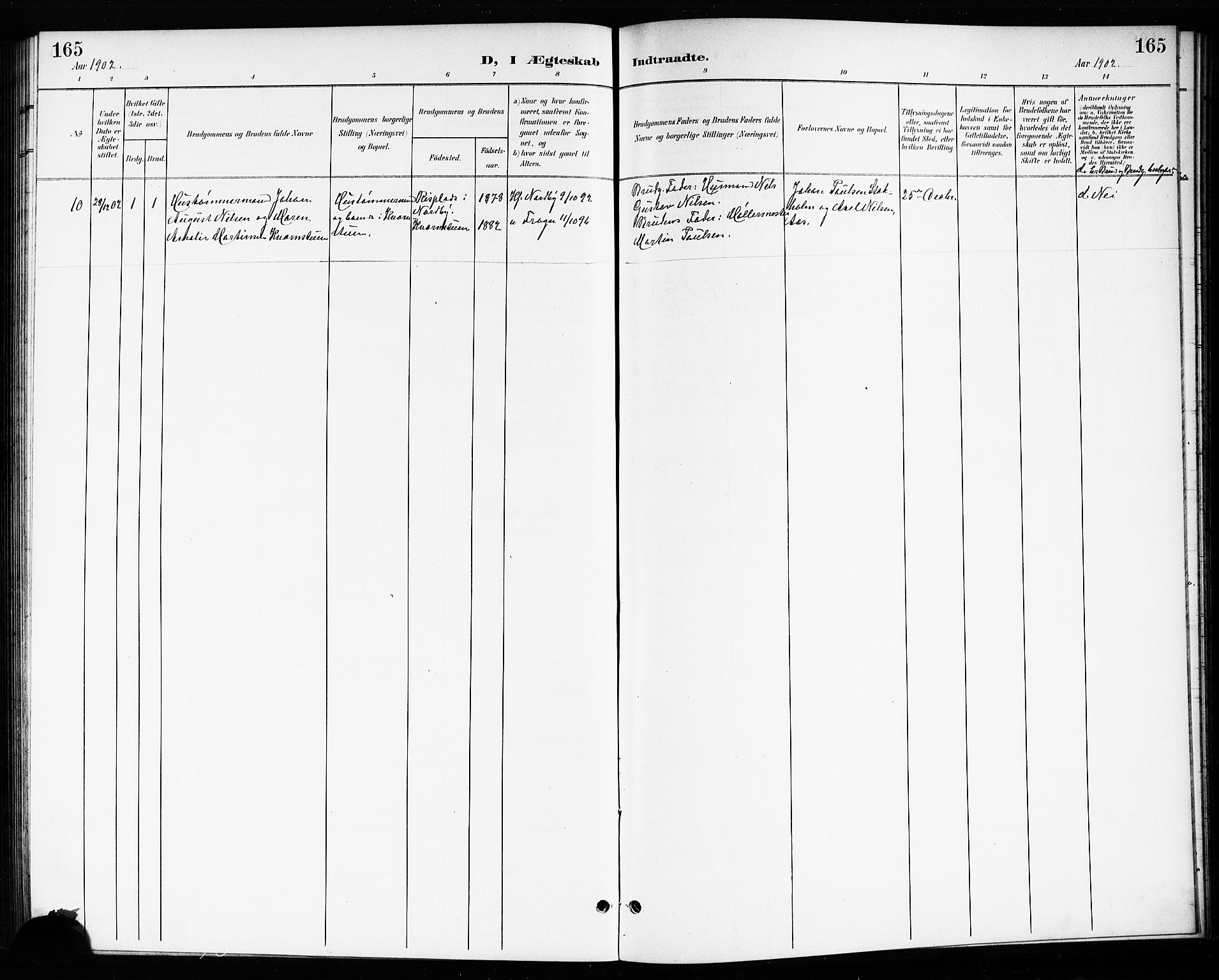 Drøbak prestekontor Kirkebøker, SAO/A-10142a/G/Gb/L0001: Parish register (copy) no. II 1, 1901-1919, p. 165