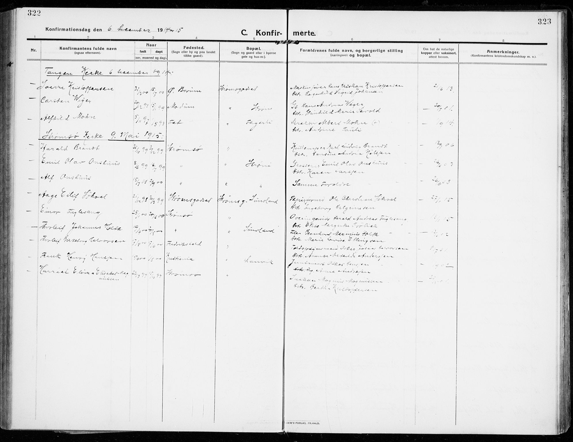 Strømsgodset kirkebøker, SAKO/A-324/F/Fa/L0002: Parish register (official) no. 2, 1910-1920, p. 322-323