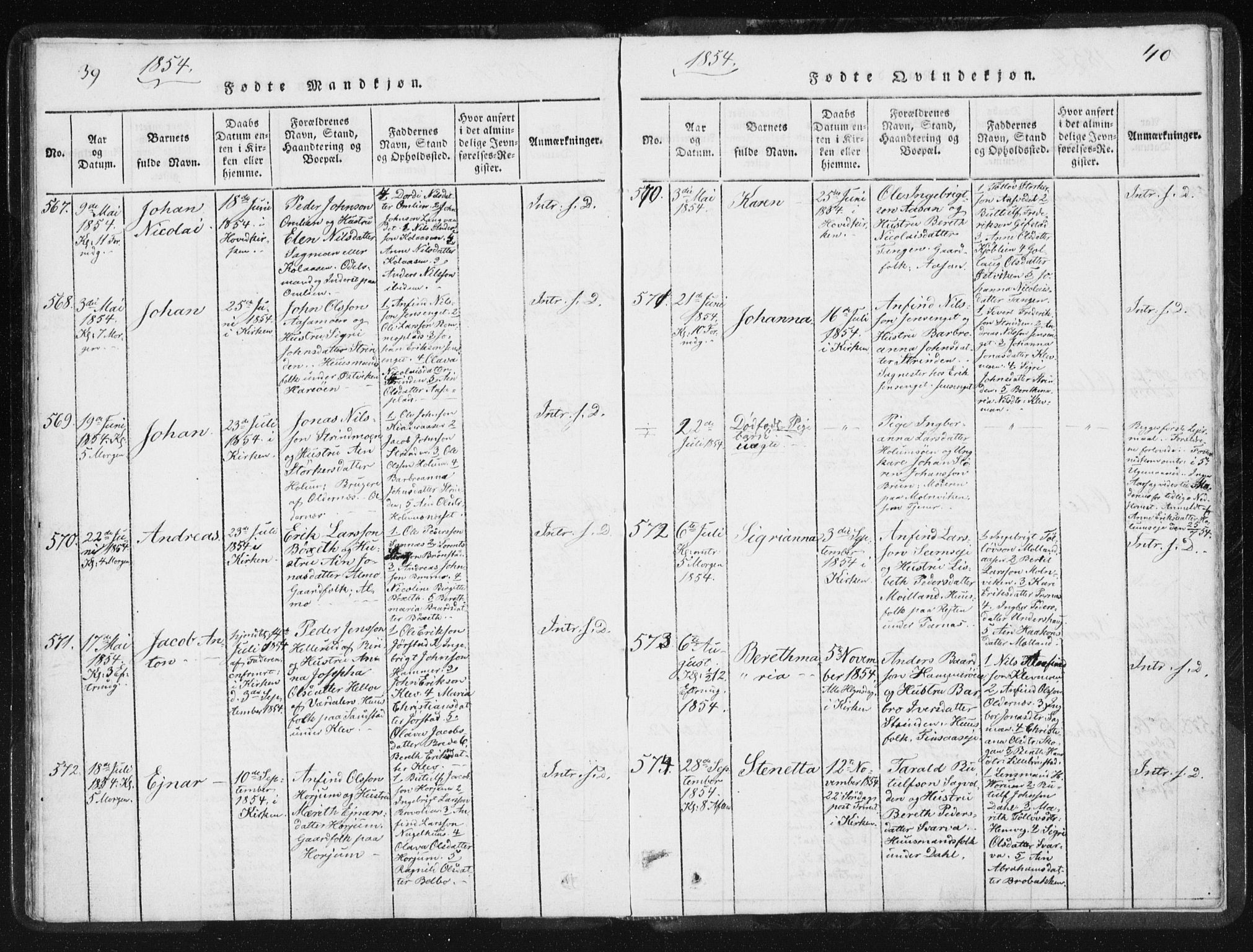 Ministerialprotokoller, klokkerbøker og fødselsregistre - Nord-Trøndelag, SAT/A-1458/749/L0471: Parish register (official) no. 749A05, 1847-1856, p. 39-40