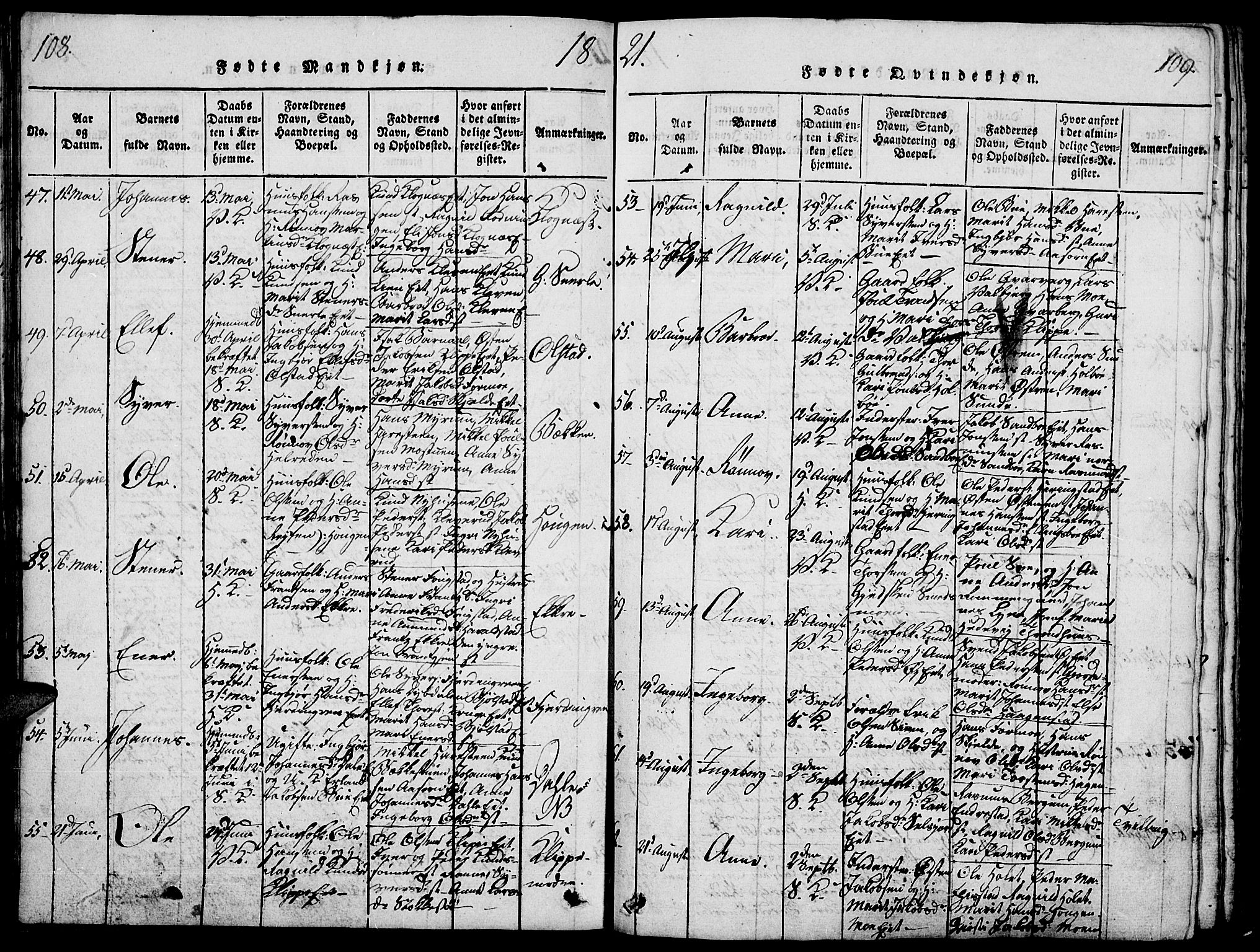 Vågå prestekontor, AV/SAH-PREST-076/H/Ha/Haa/L0003: Parish register (official) no. 3, 1815-1827, p. 108-109