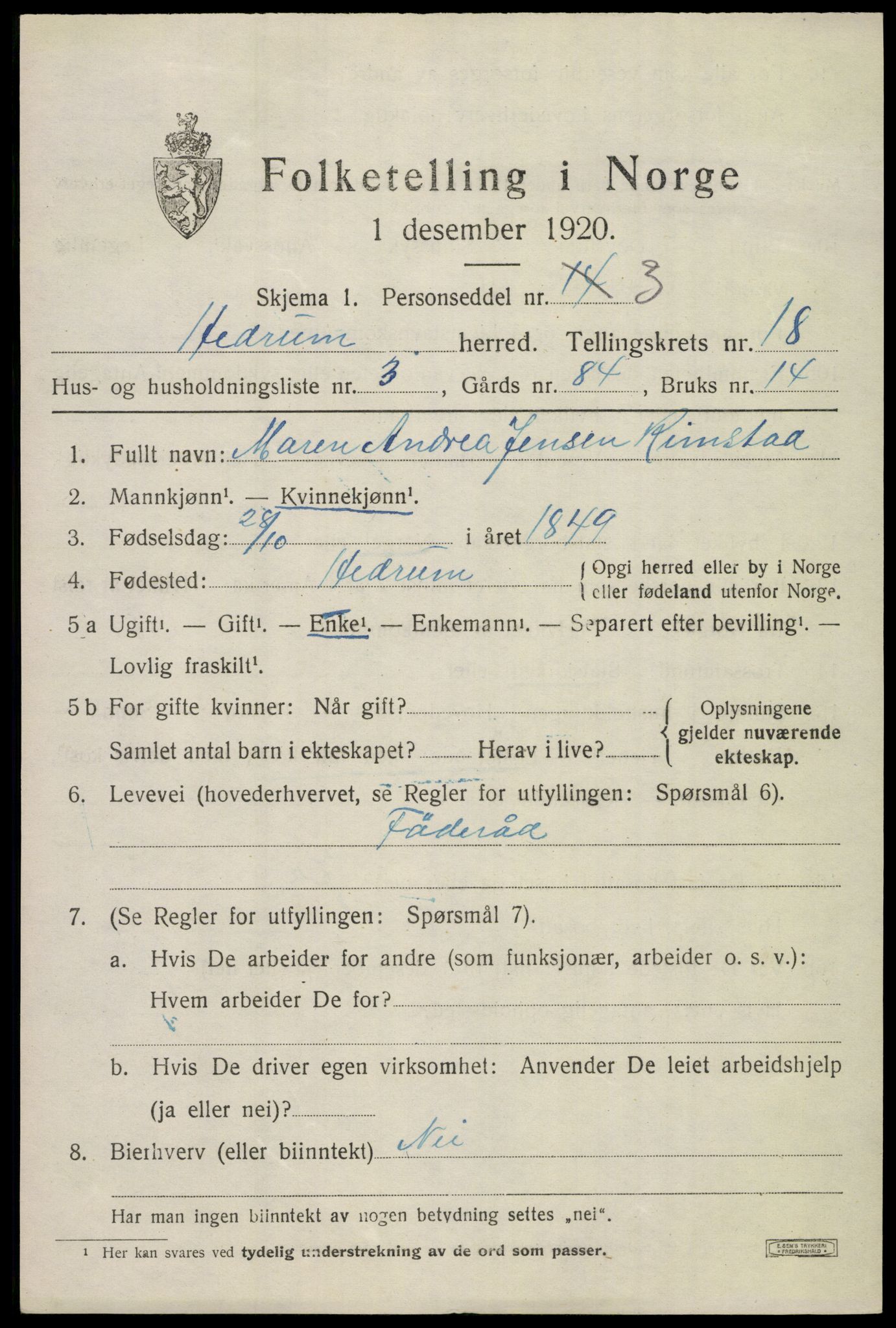 SAKO, 1920 census for Hedrum, 1920, p. 10823