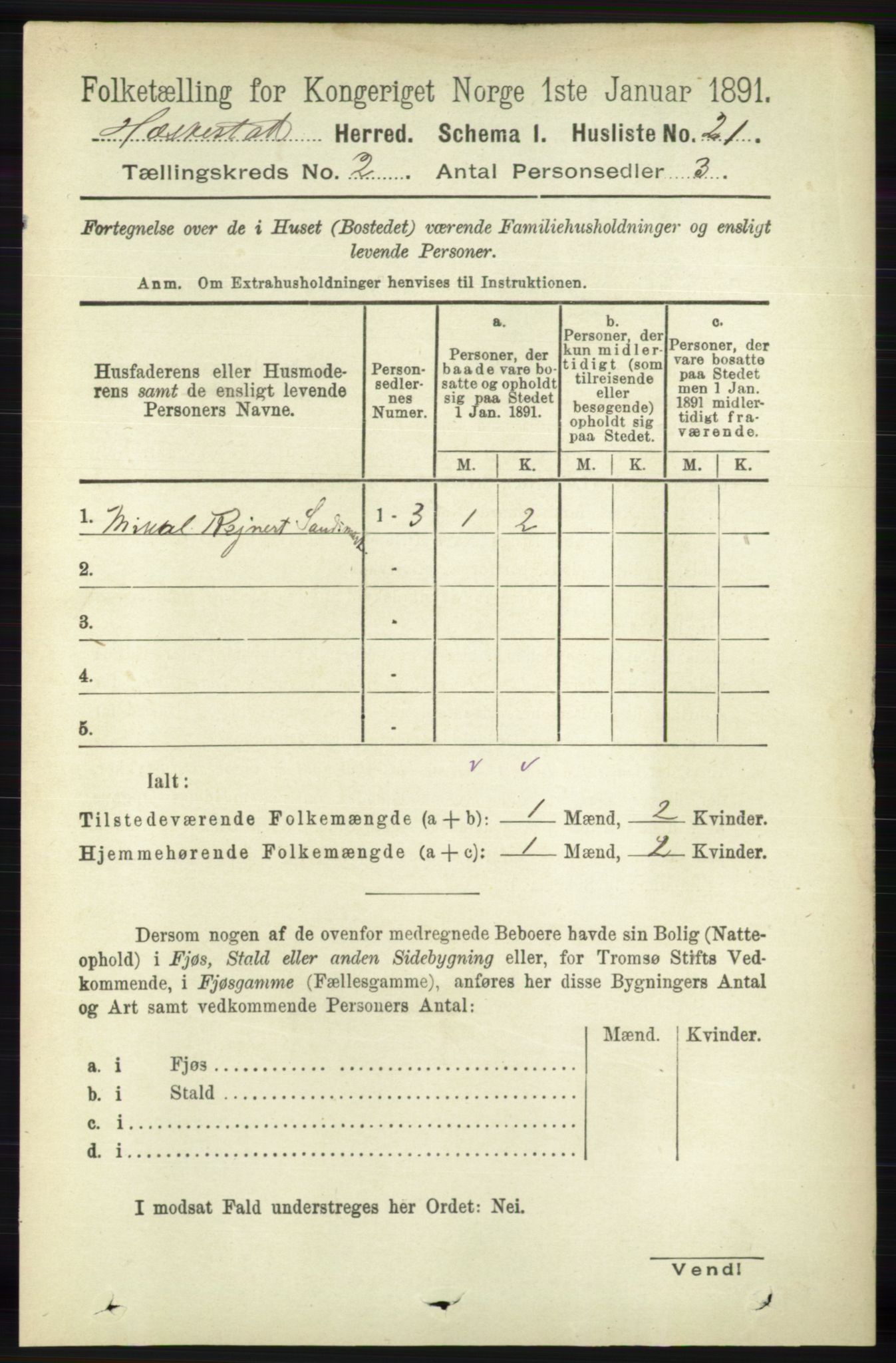 RA, 1891 census for 1113 Heskestad, 1891, p. 266