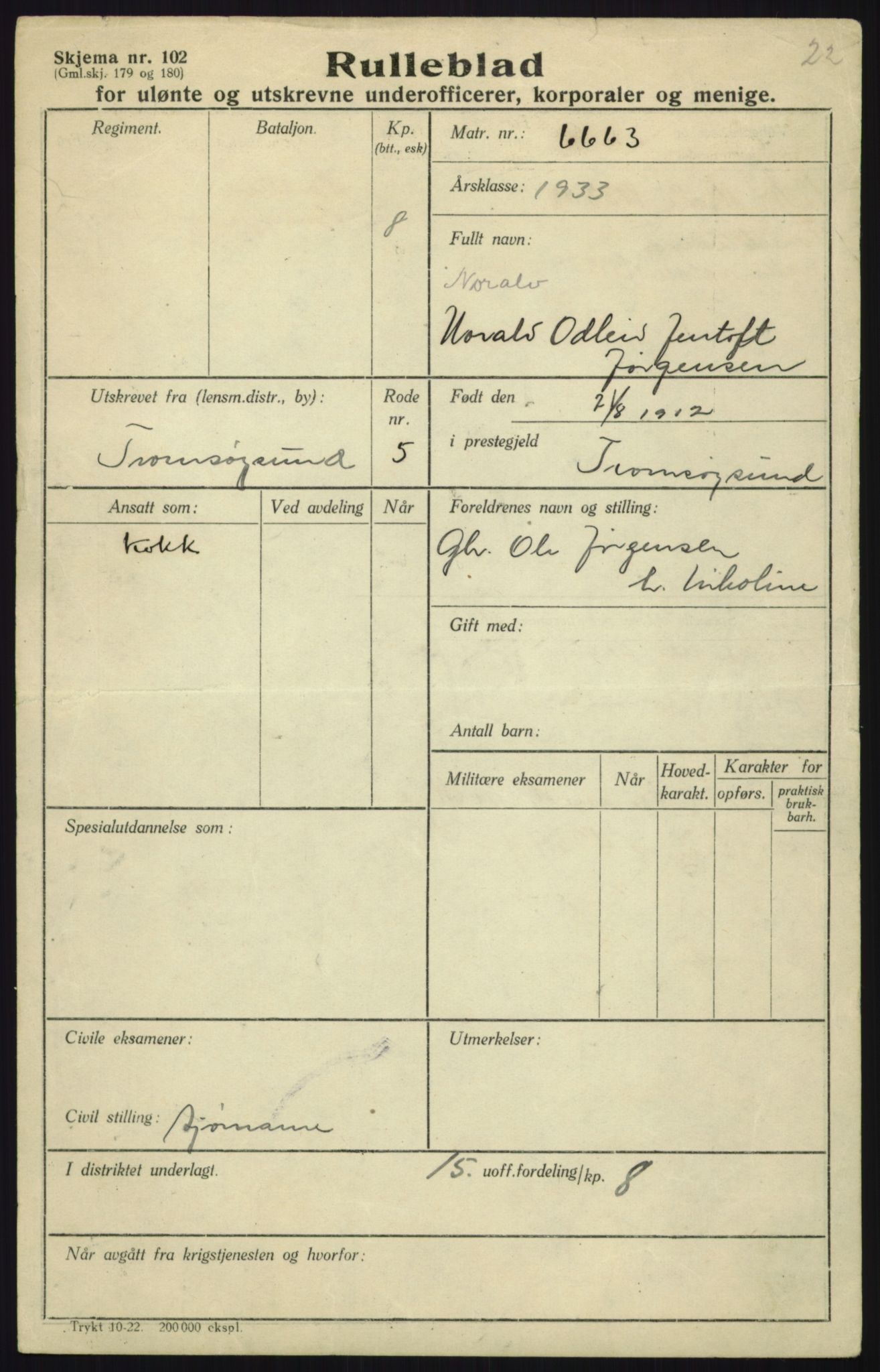 Forsvaret, Troms infanteriregiment nr. 16, AV/RA-RAFA-3146/P/Pa/L0017: Rulleblad for regimentets menige mannskaper, årsklasse 1933, 1933, p. 695