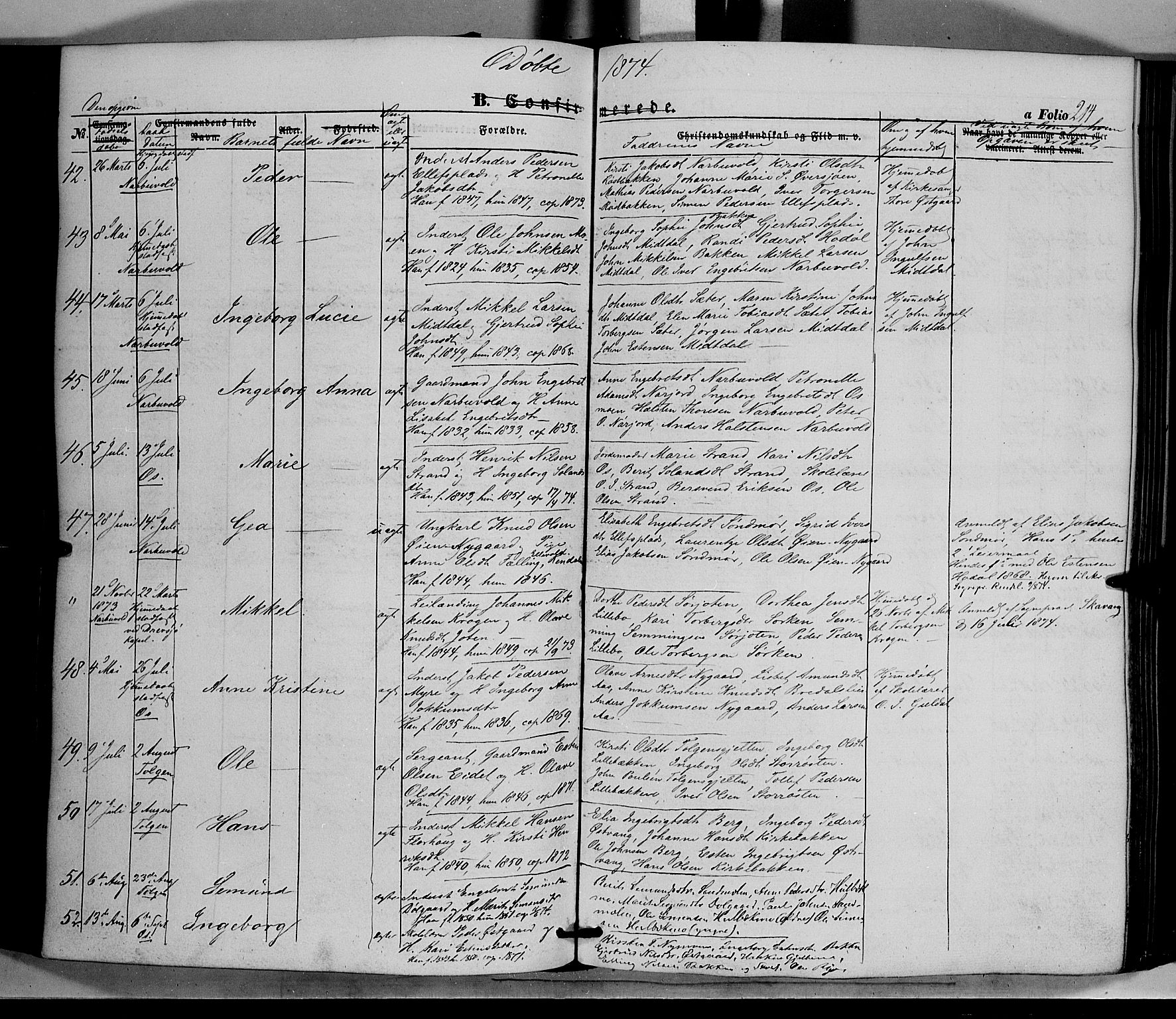 Tolga prestekontor, AV/SAH-PREST-062/K/L0006: Parish register (official) no. 6, 1852-1876, p. 214