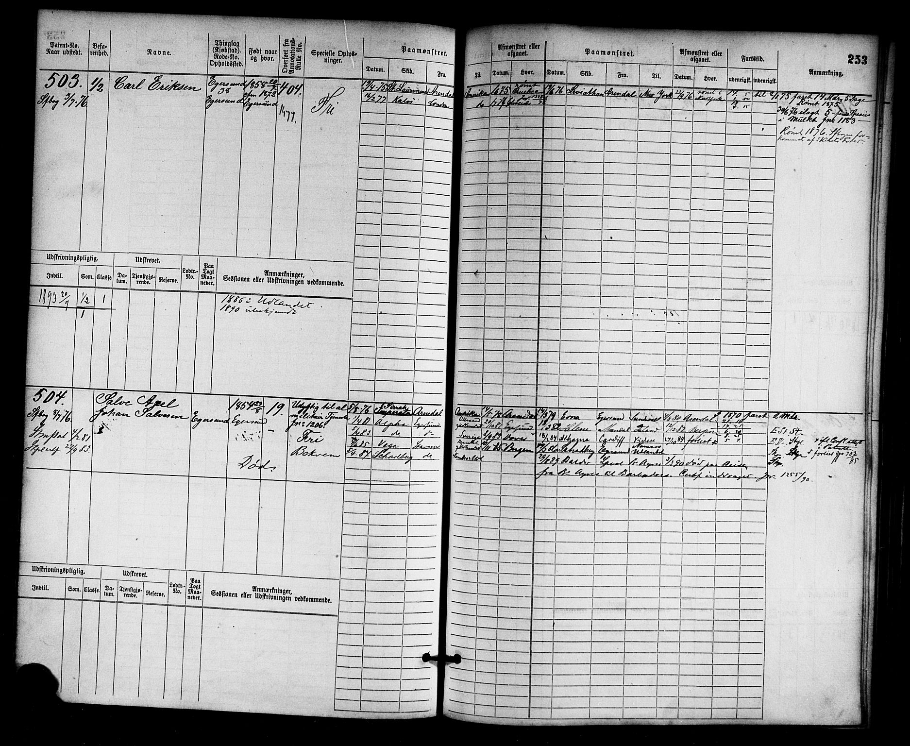 Egersund mønstringskrets, AV/SAK-2031-0019/F/Fb/L0001: Hovedrulle nr 1-666, O-3, 1868-1920, p. 261