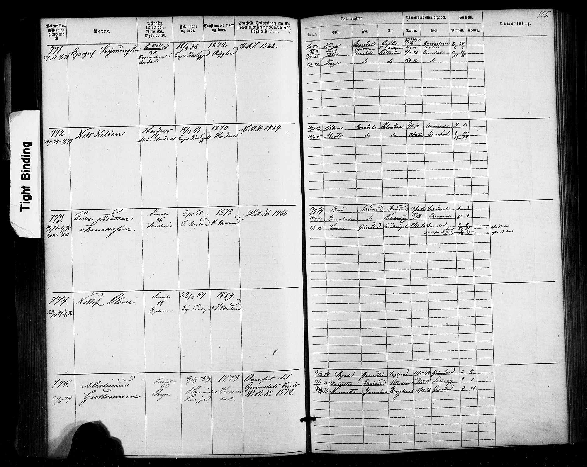 Lillesand mønstringskrets, SAK/2031-0014/F/Fa/L0002: Annotasjonsrulle nr 1-1910 med register, W-8, 1868-1891, p. 159