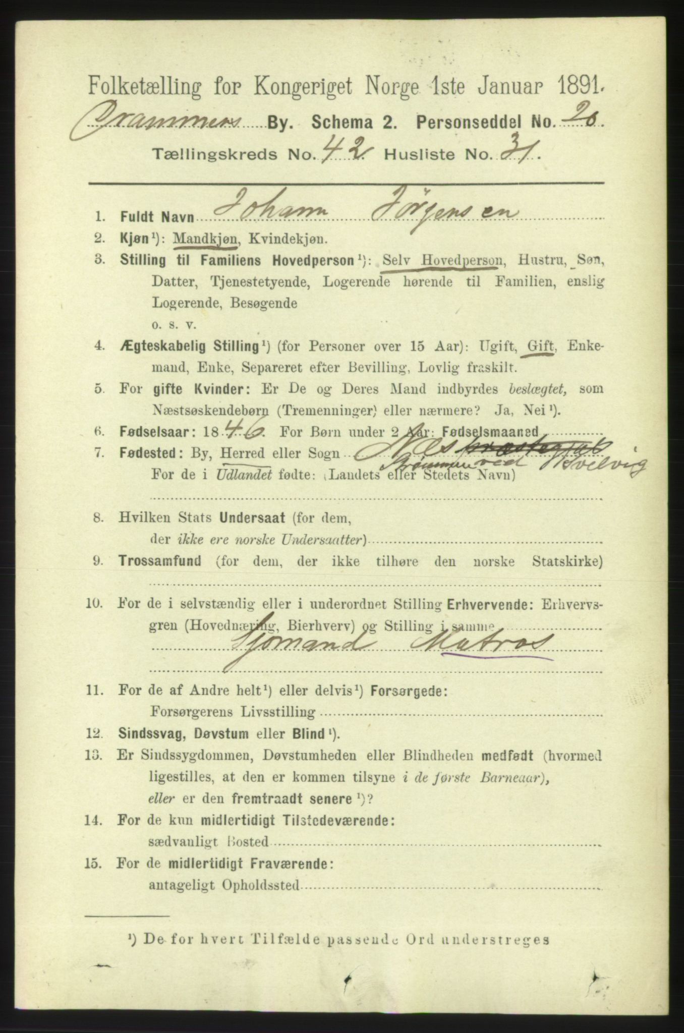 RA, 1891 census for 0602 Drammen, 1891, p. 24874