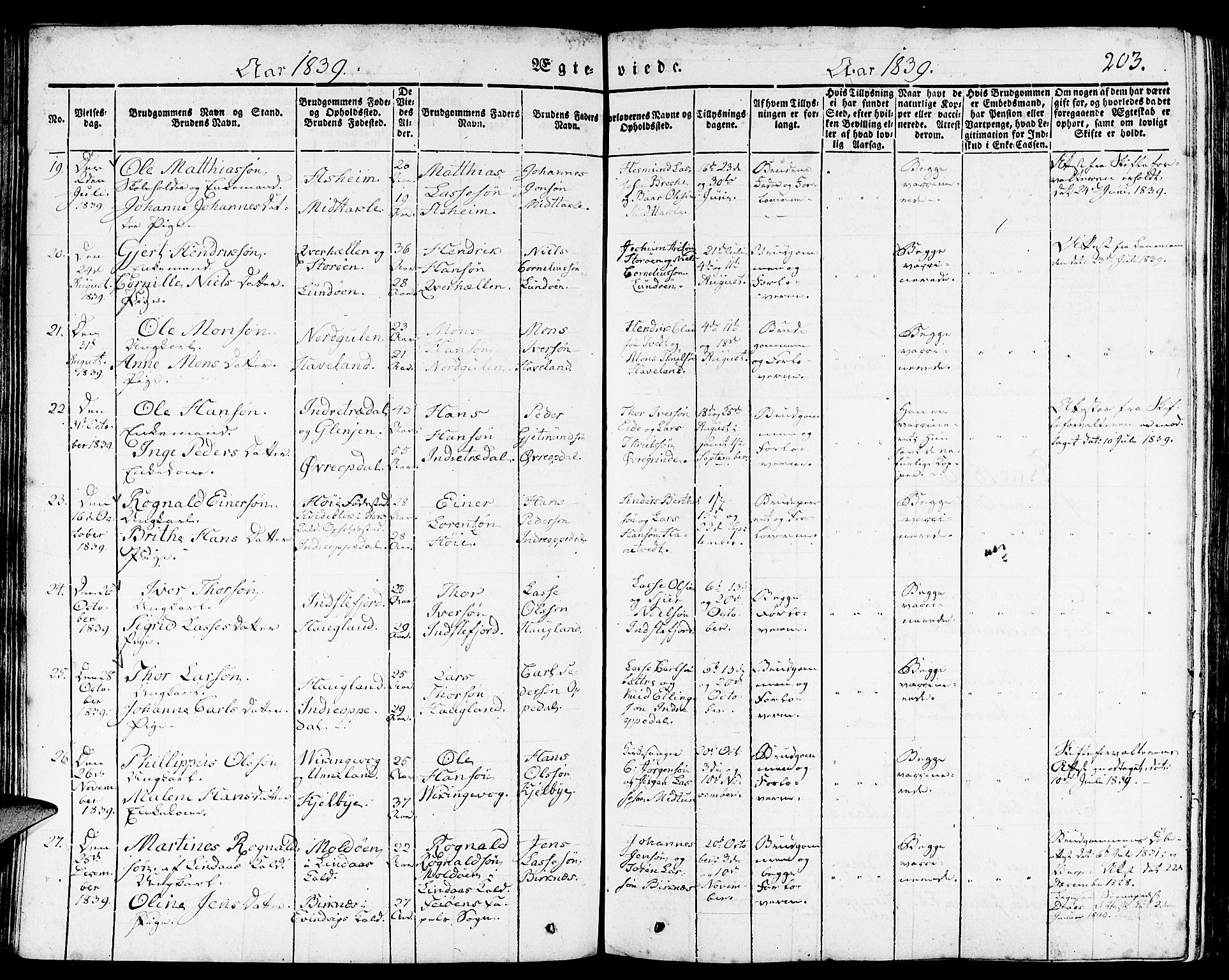 Gulen sokneprestembete, SAB/A-80201/H/Haa/Haaa/L0020: Parish register (official) no. A 20, 1837-1847, p. 203