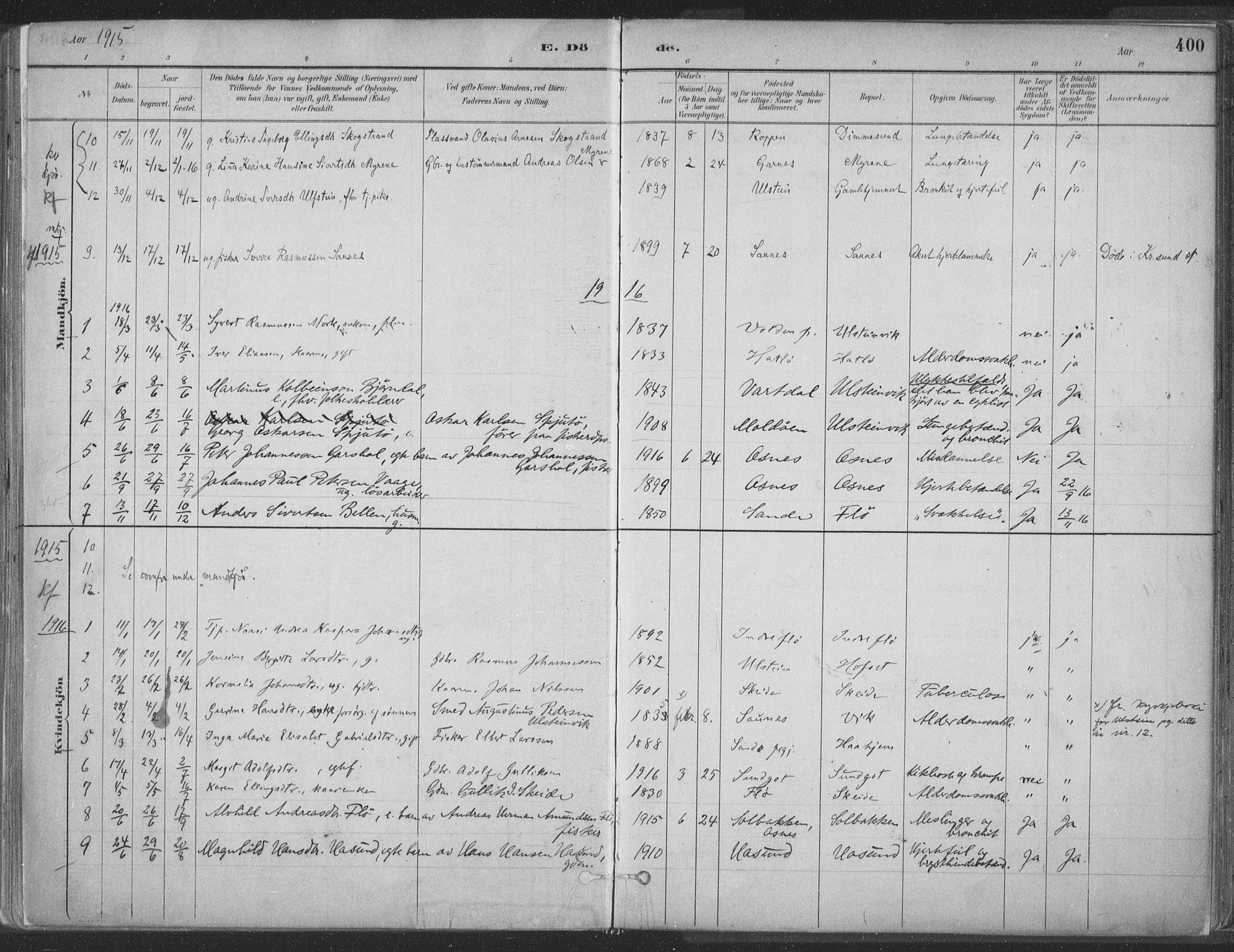 Ministerialprotokoller, klokkerbøker og fødselsregistre - Møre og Romsdal, AV/SAT-A-1454/509/L0106: Parish register (official) no. 509A04, 1883-1922, p. 400