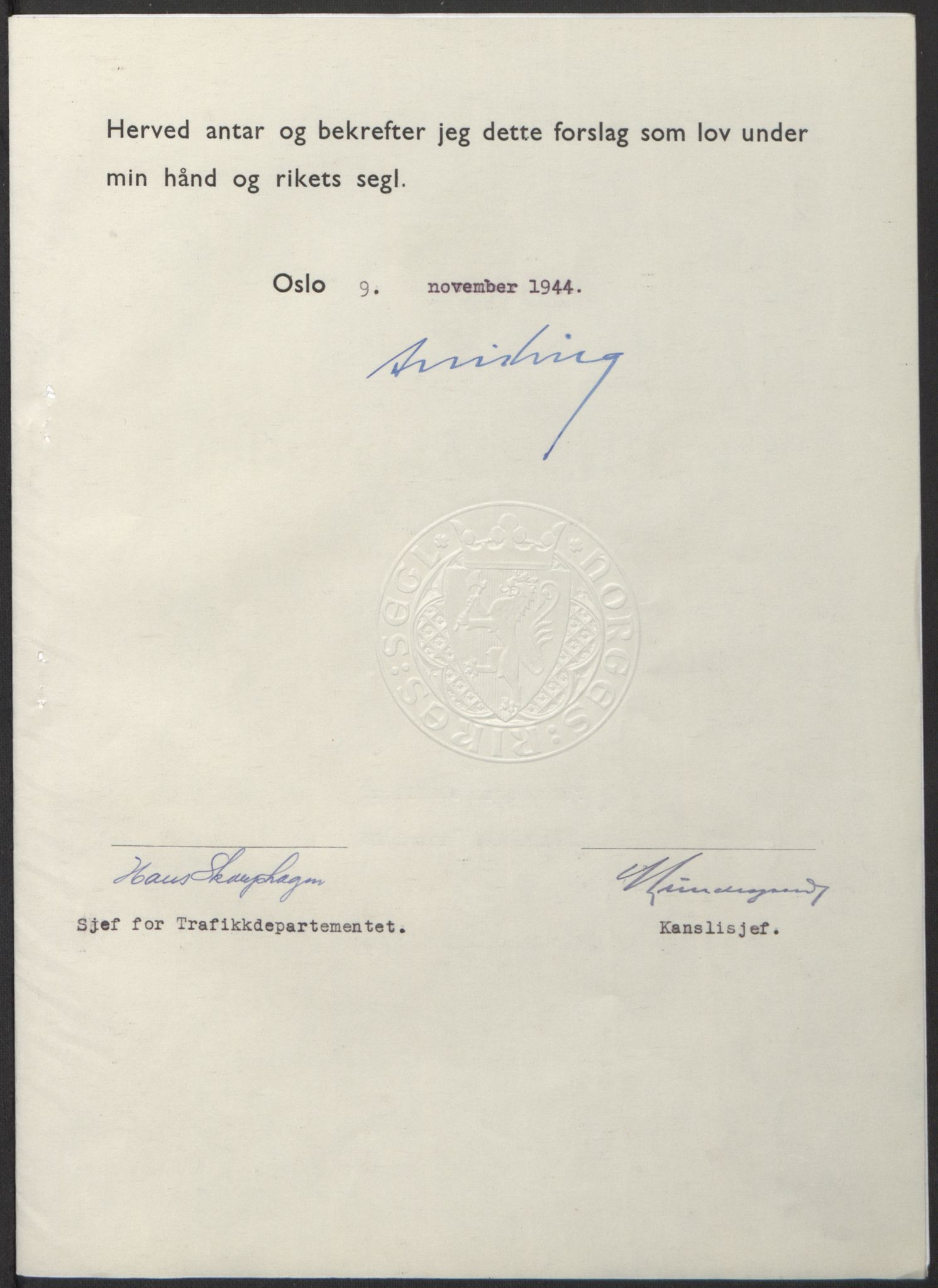 NS-administrasjonen 1940-1945 (Statsrådsekretariatet, de kommisariske statsråder mm), RA/S-4279/D/Db/L0100: Lover, 1944, p. 573