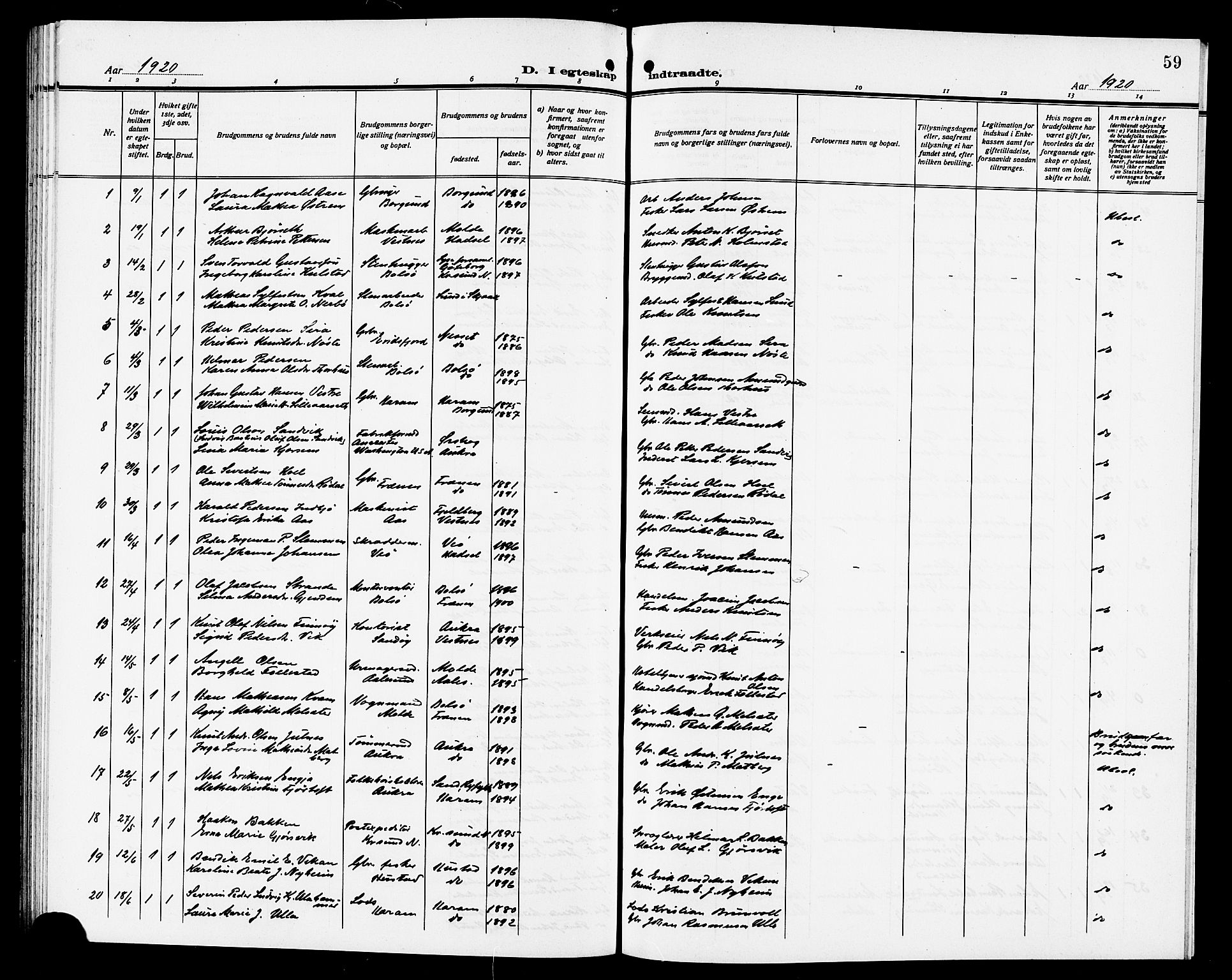 Ministerialprotokoller, klokkerbøker og fødselsregistre - Møre og Romsdal, SAT/A-1454/558/L0703: Parish register (copy) no. 558C04, 1906-1921, p. 59