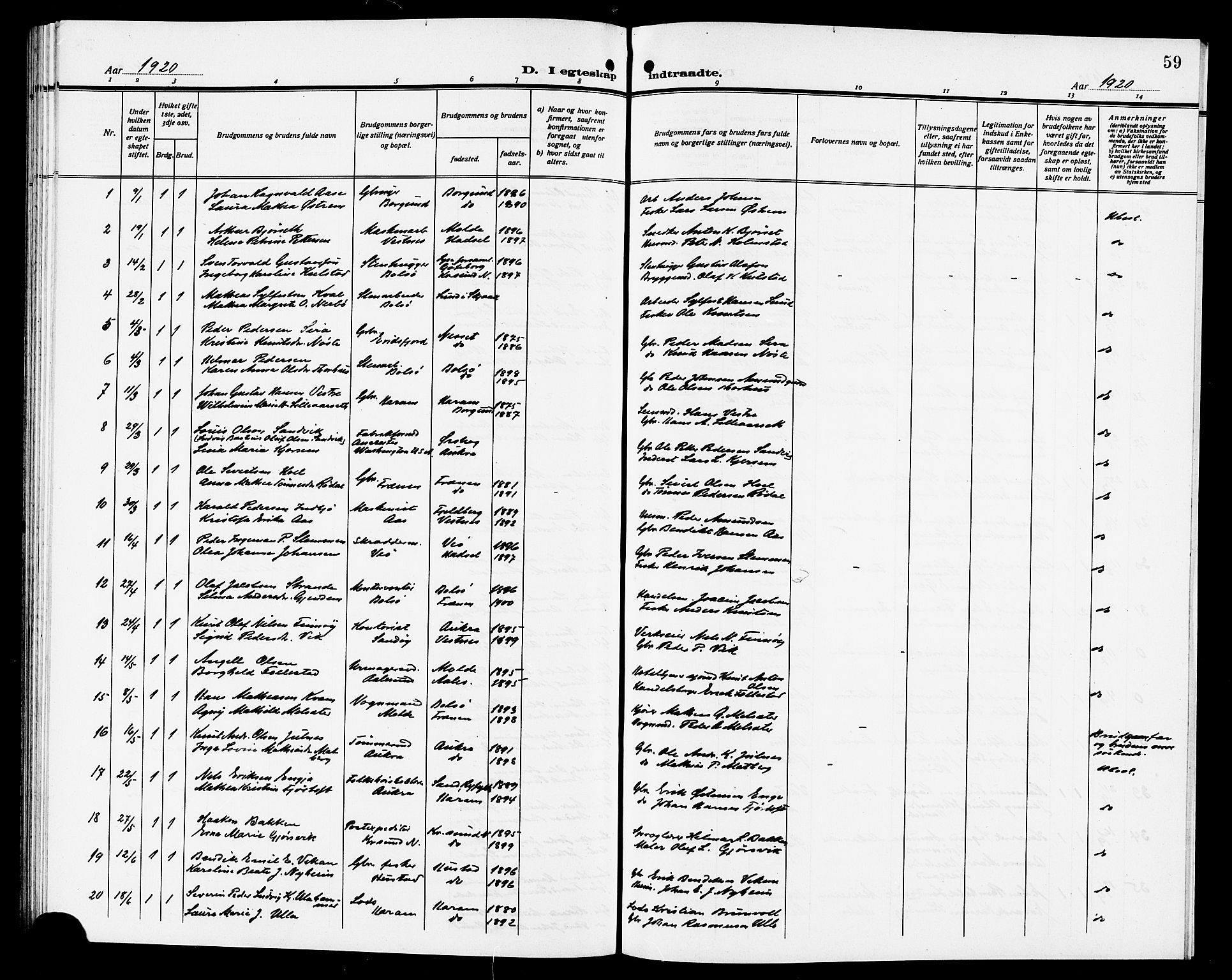 Ministerialprotokoller, klokkerbøker og fødselsregistre - Møre og Romsdal, AV/SAT-A-1454/558/L0703: Parish register (copy) no. 558C04, 1906-1921, p. 59