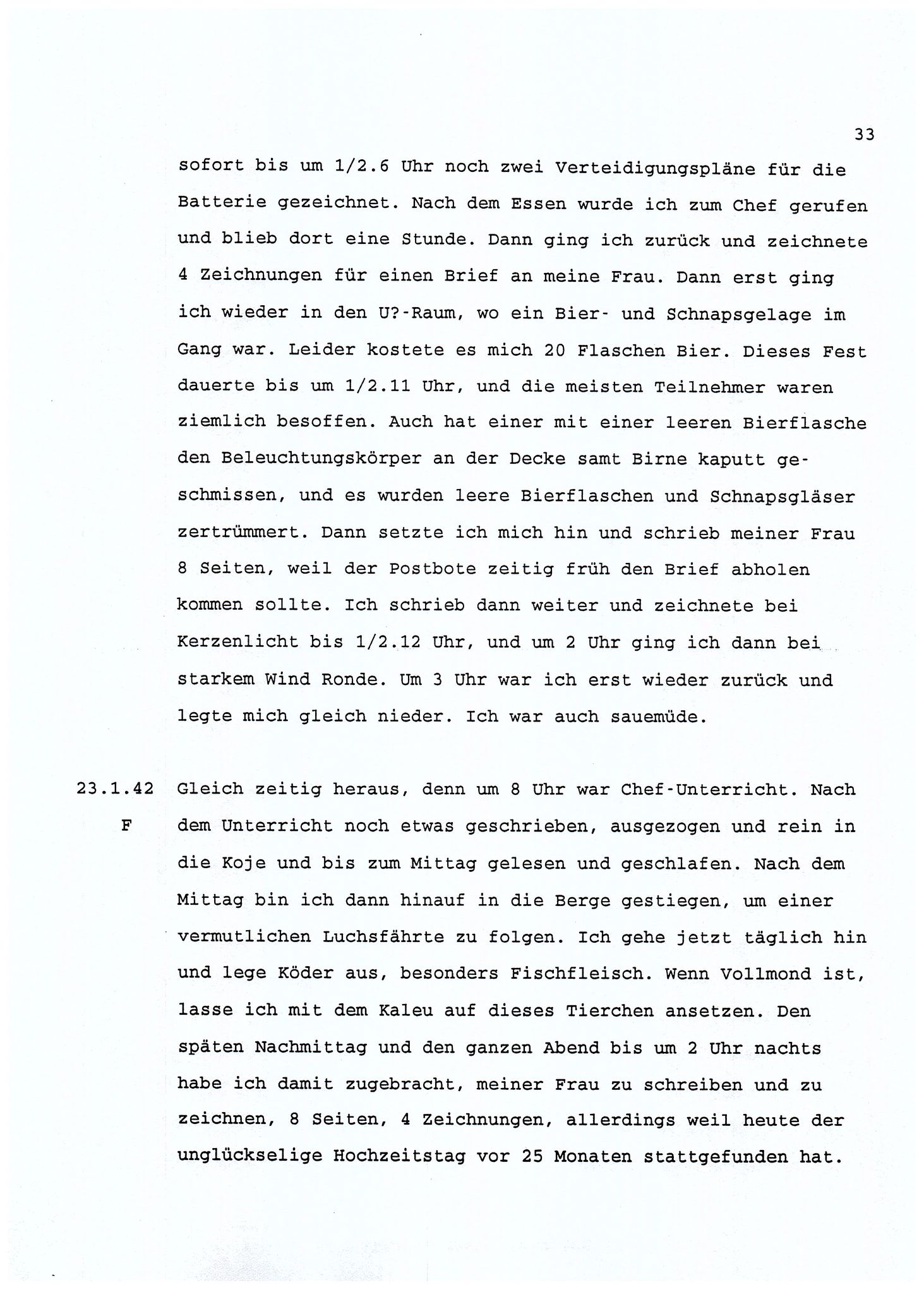 Dagbokopptegnelser av en tysk marineoffiser stasjonert i Norge , FMFB/A-1160/F/L0001: Dagbokopptegnelser av en tysk marineoffiser stasjonert i Norge, 1941-1944, p. 33