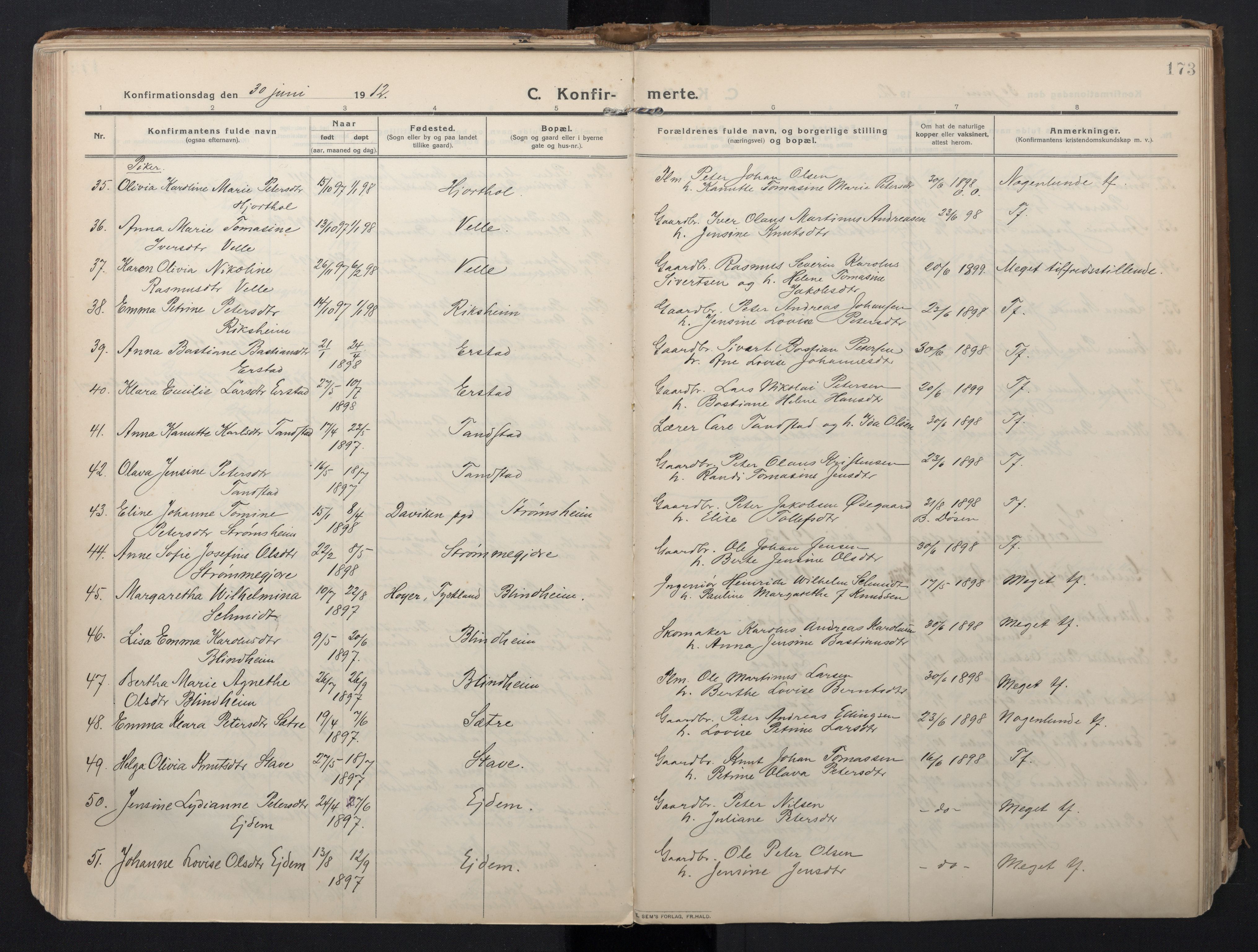 Ministerialprotokoller, klokkerbøker og fødselsregistre - Møre og Romsdal, AV/SAT-A-1454/523/L0337: Parish register (official) no. 523A04, 1911-1929, p. 173