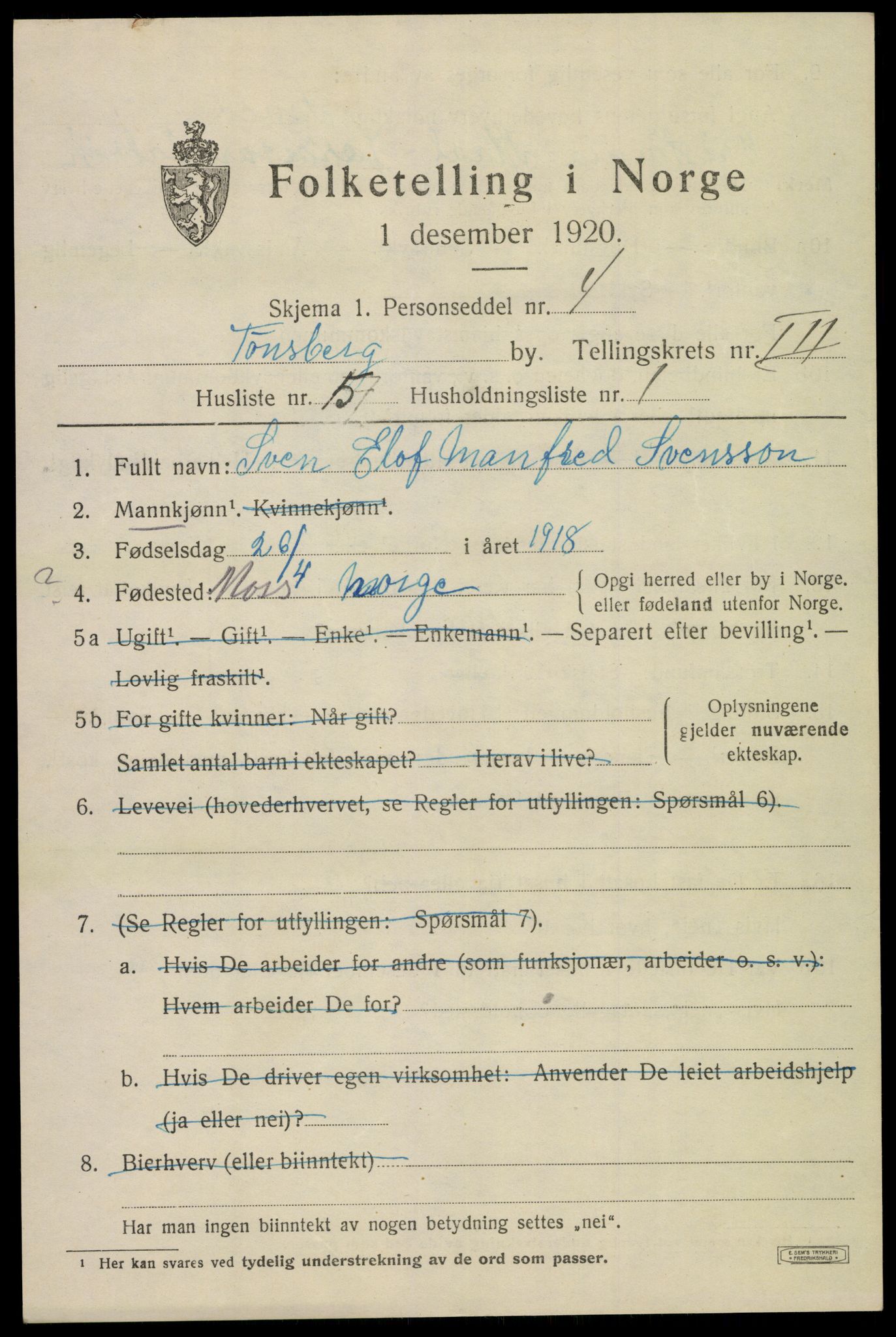 SAKO, 1920 census for Tønsberg, 1920, p. 11041