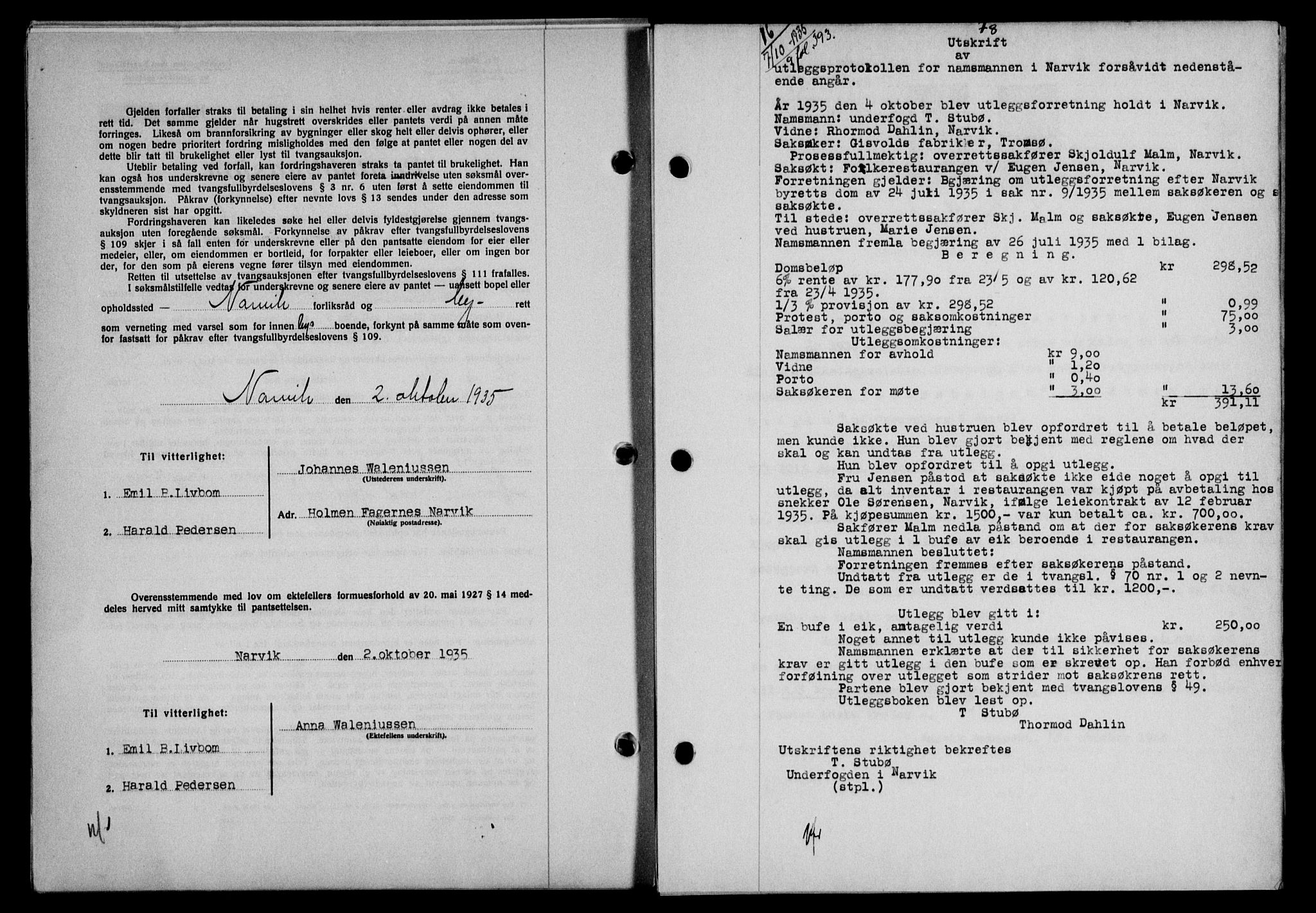 Narvik sorenskriveri, SAT/A-0002/1/2/2C/2Ca/L0011: Mortgage book no. 14, 1935-1937, Deed date: 07.10.1935