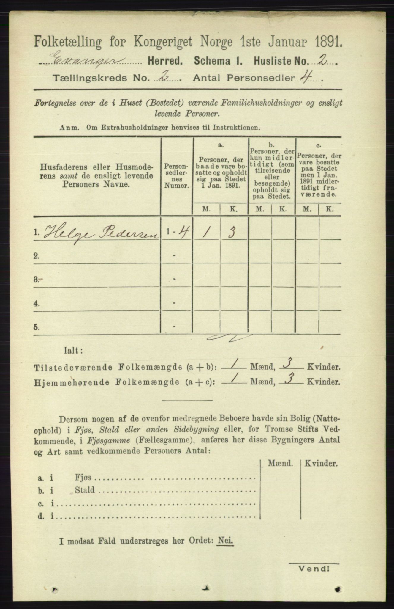 RA, 1891 census for 1237 Evanger, 1891, p. 256