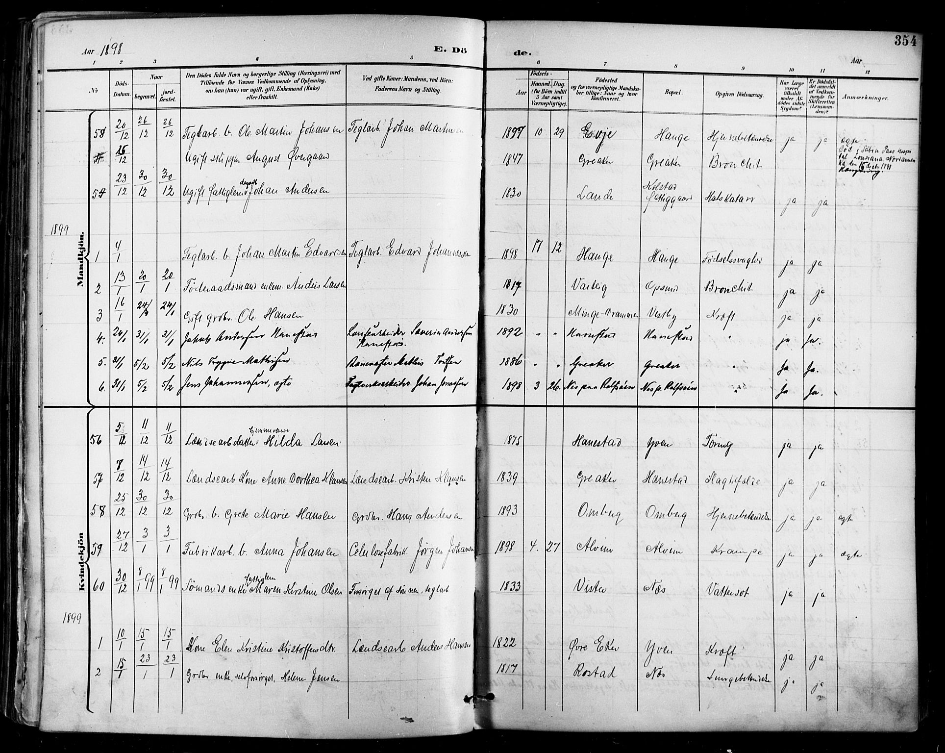 Tune prestekontor Kirkebøker, AV/SAO-A-2007/F/Fa/L0019: Parish register (official) no. 19, 1898-1904, p. 354