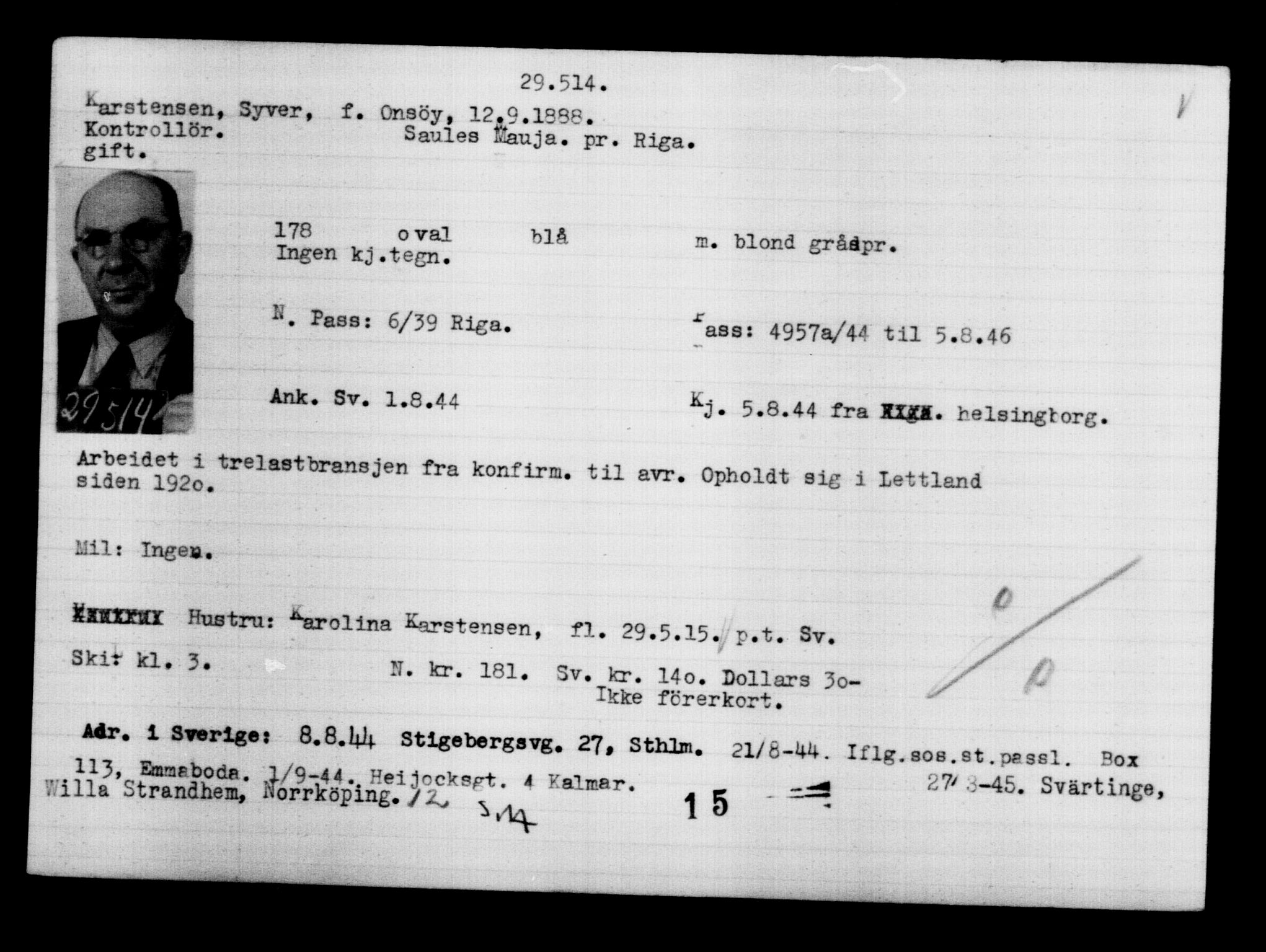 Utenriksstasjonene, Legasjonen i Stockholm, Flyktningkontoret, AV/RA-S-6753/V/Va/L0012: Kjesäterkartoteket, flyktninger med registreringsnr. 28300-31566, 1940-1945, p. 1330