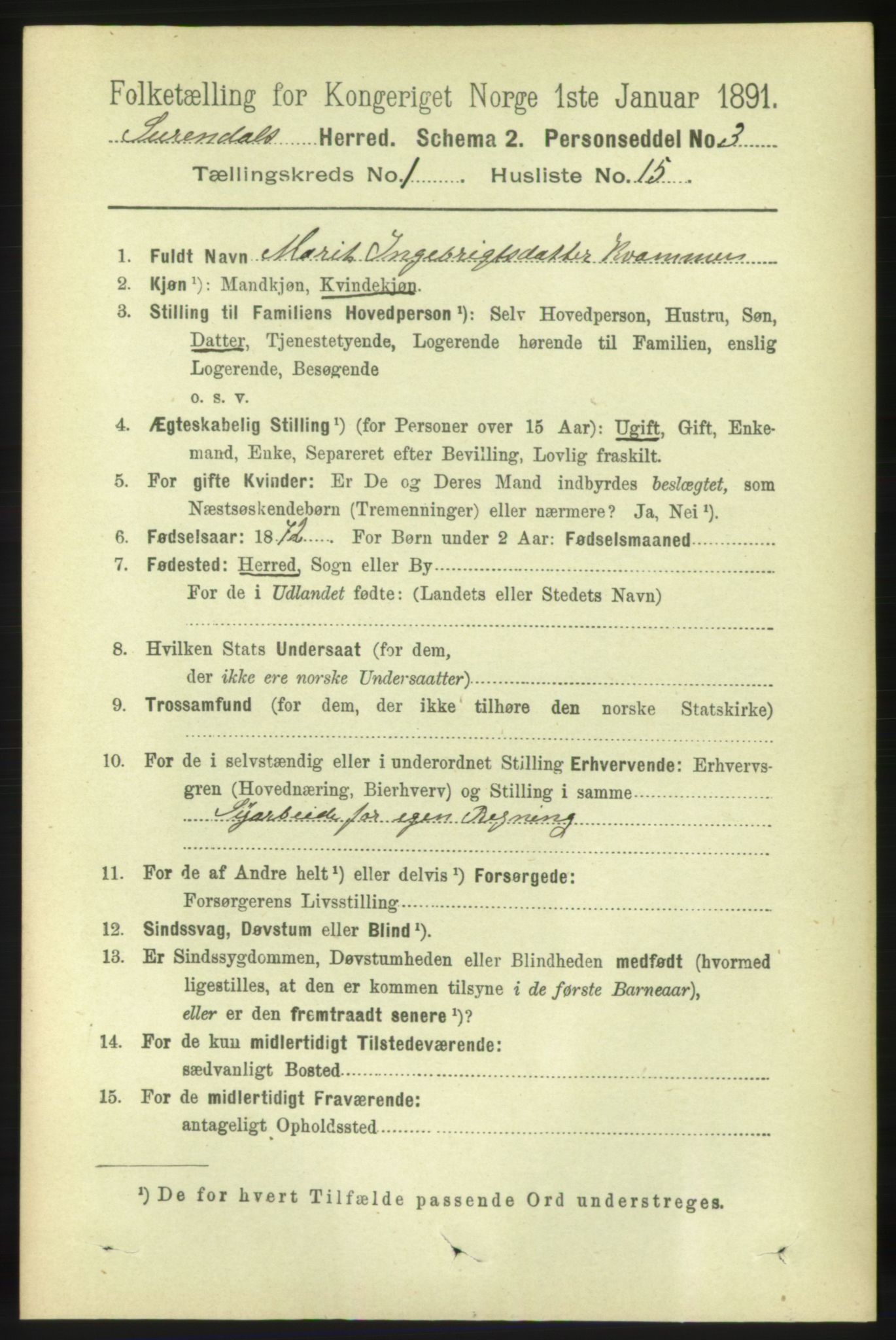 RA, 1891 census for 1566 Surnadal, 1891, p. 212