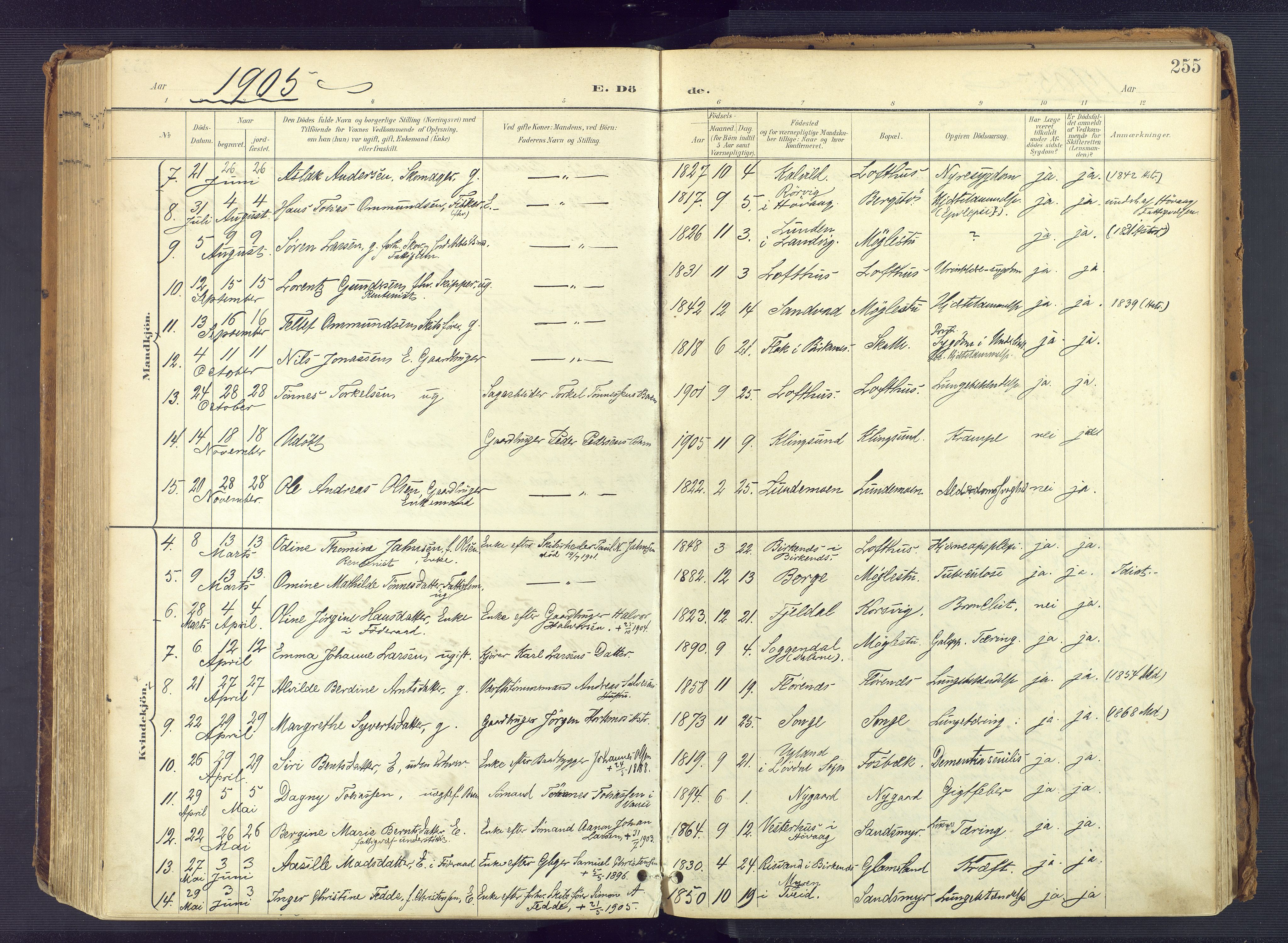 Vestre Moland sokneprestkontor, SAK/1111-0046/F/Fa/Fab/L0010: Parish register (official) no. A 10, 1900-1926, p. 255
