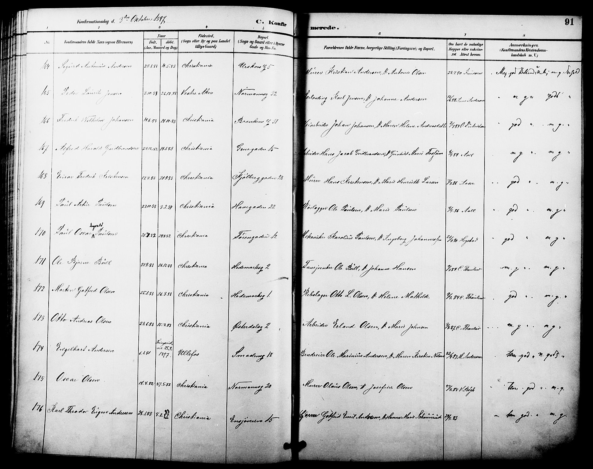 Kampen prestekontor Kirkebøker, AV/SAO-A-10853/F/Fa/L0008: Parish register (official) no. I 8, 1892-1902, p. 91